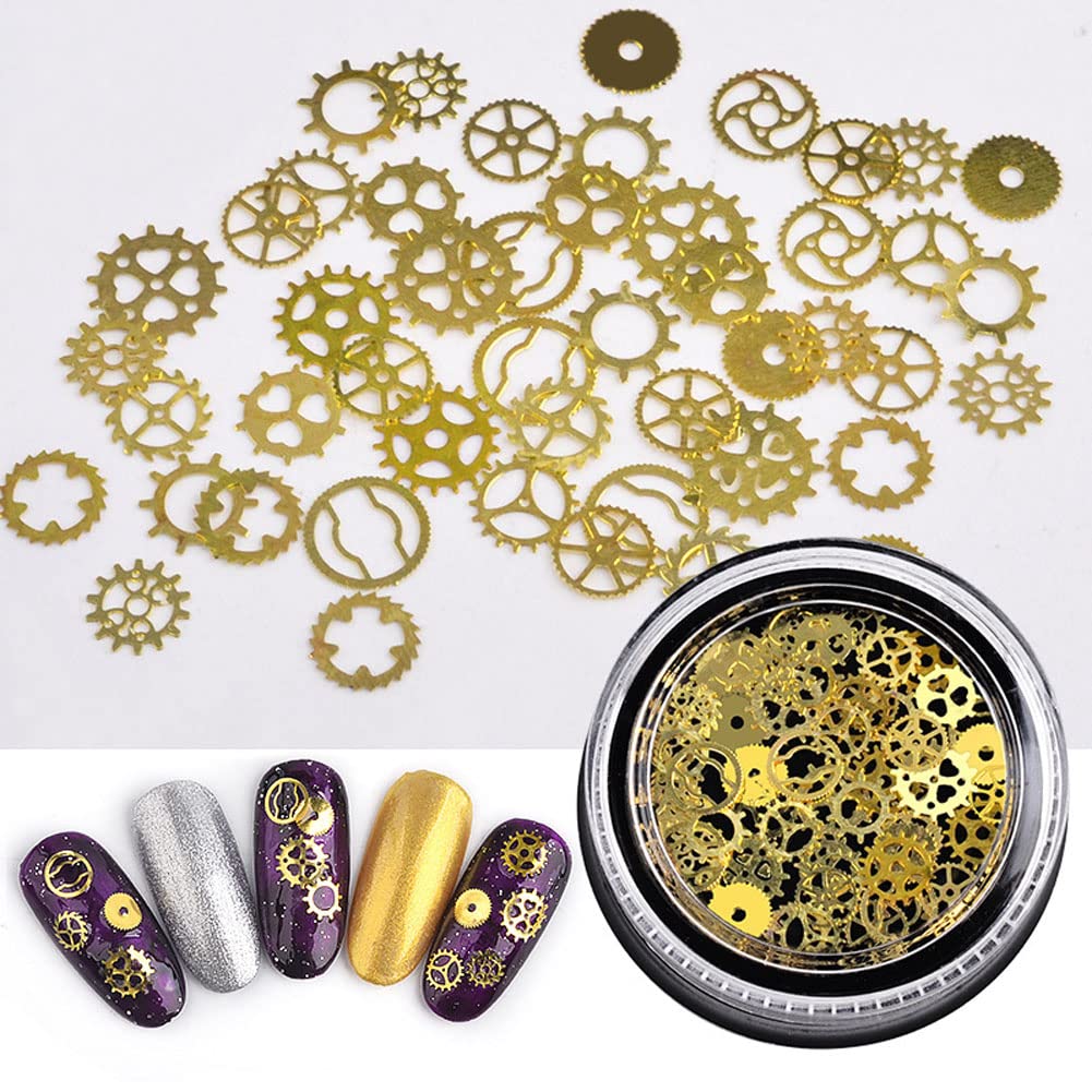 Mesiyun Nail Art Hollow Gold Studs 3D Metal Computer Chip Rivets Christmas Decoration Mixed Shape 3Boxes (3Boxes Metal Studs)