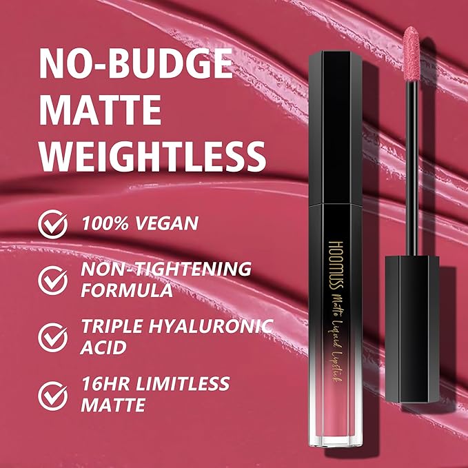 Pink Lipstick Long Lasting, Matte Liquid Lipsticks for Women Non Transfer Smudgeproof Smooth and Easy to Appy Cruelty Free Lip Color,M63