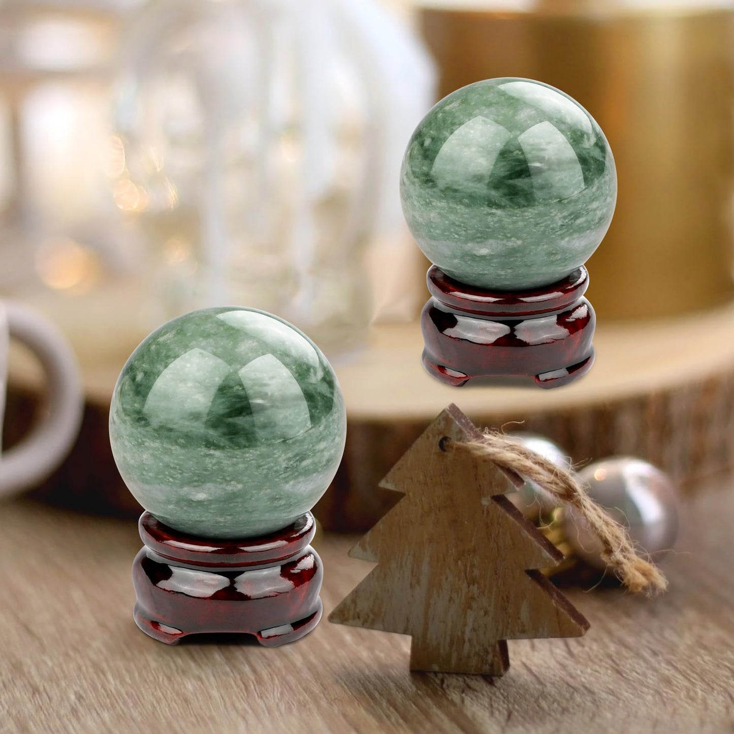 gemshan 2" Natural Jade Crystal Ball Set - Meditation Sphere, Feng Shui Decor, Collection & Home Ornament (2Pcs)