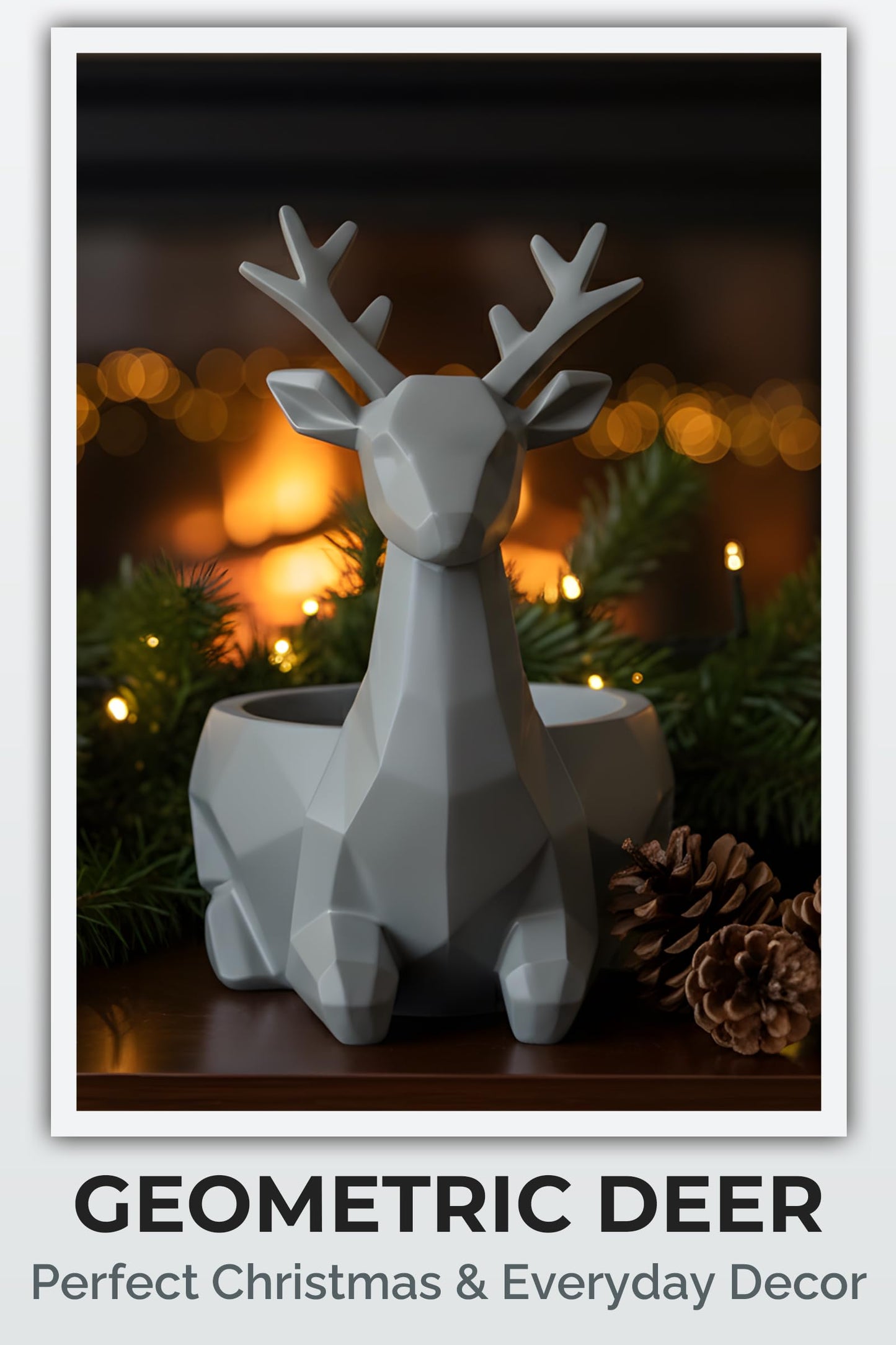 Fuzrea Low-Poly Deer Statue, Gray Resin Deer Candy Bowl & Key Holder, Reindeer Candy Dish Home Decor for Living Room, Office, Dining Table, Shelves, Entryway