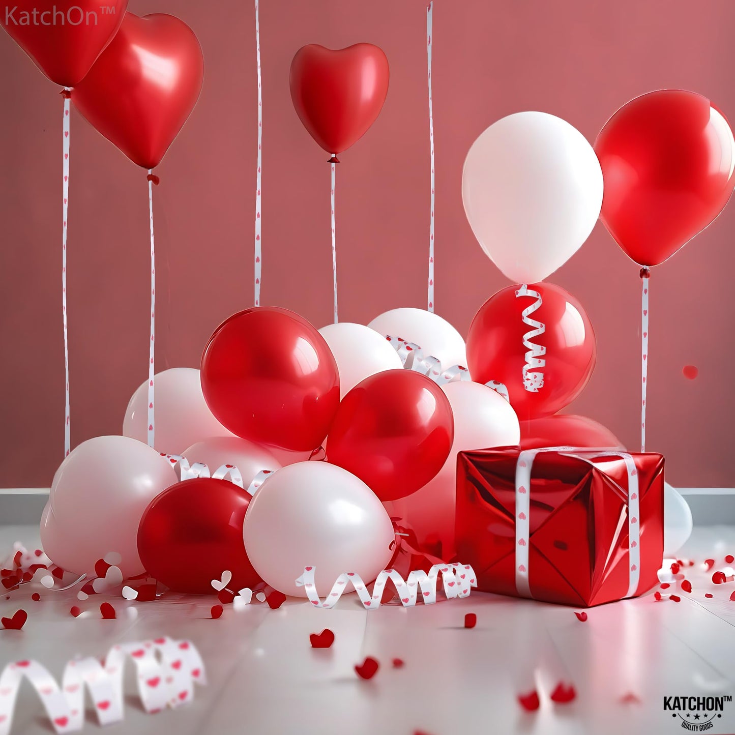 KatchOn, Red Heart Ribbon for Crafts - 100 Yards | Red Heart Curling Ribbon for Valentines Day Decorations | Valentines Ribbon | Bridal Shower Decorations, Happy Anniversary Decorations