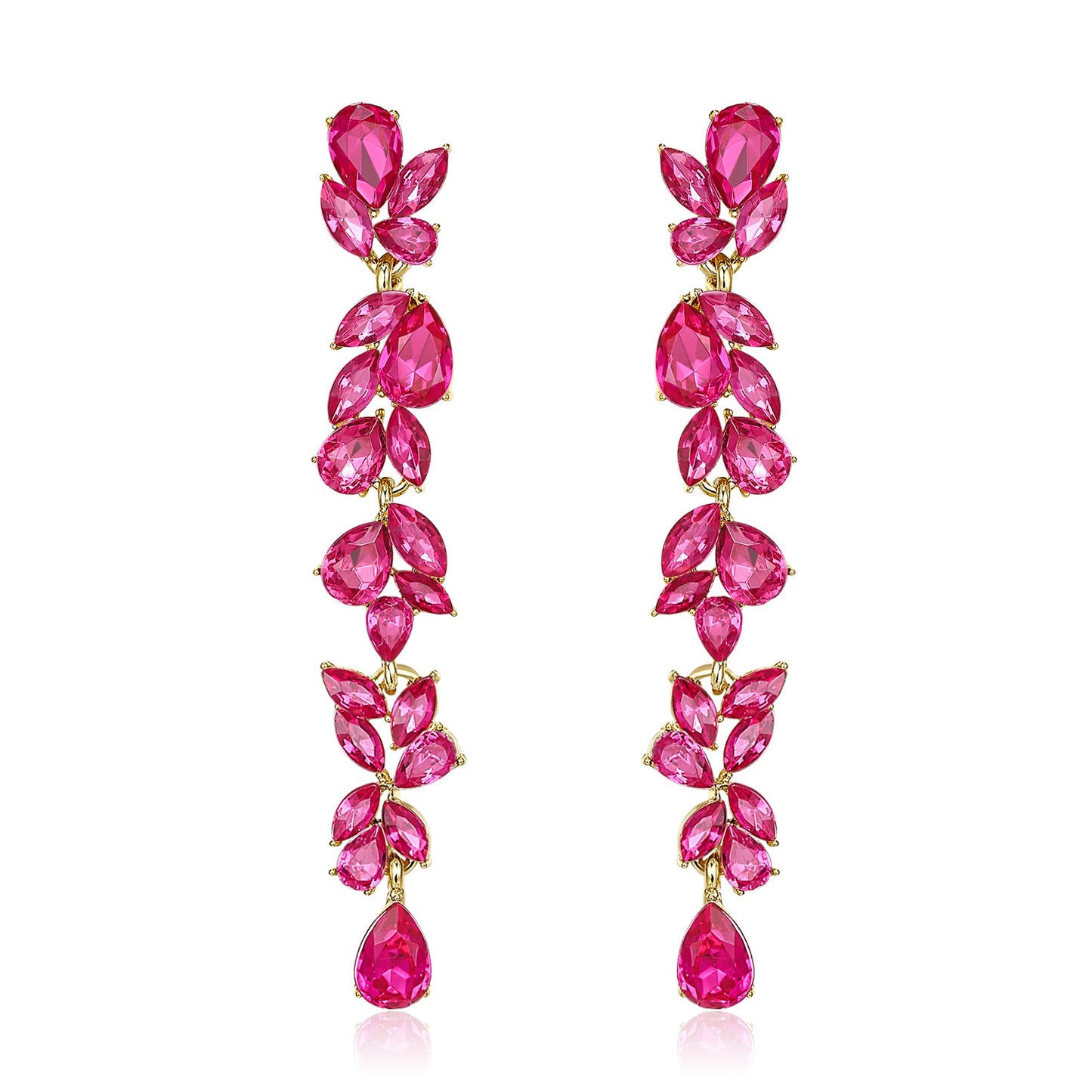 EVER FAITH Wedding Rhinestone Chandelier Dangle Earring for Women, Crystal Art Deco Bridal Teardrop Marquise Long Drop Earrings for Prom Hot Pink
