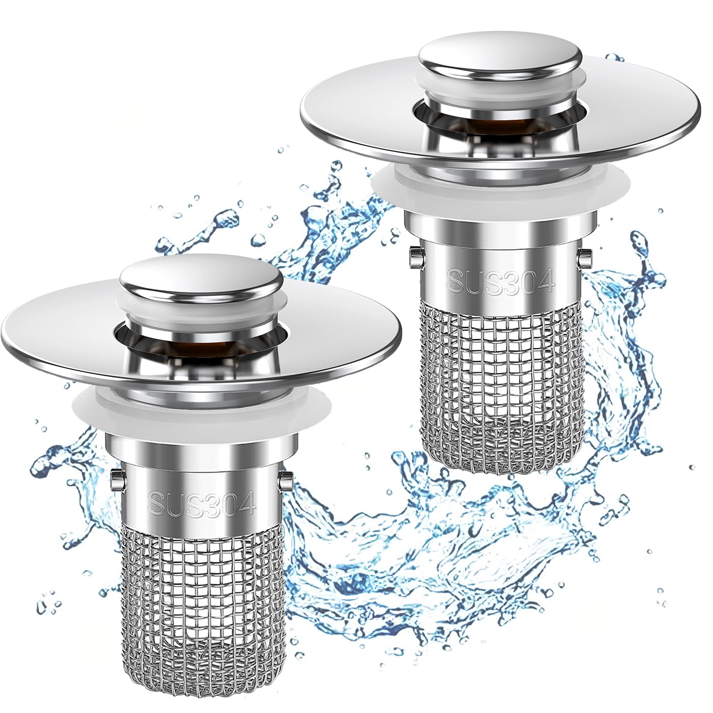 Sink Stopper Hair Catcher,(2PCS) Pop-up Sink Drain Strainer with Removable Stainless Steel Strainer Basket Hair Catcher, Bathroom Sink Strainer for Bathroom Sink Stopper Replacement