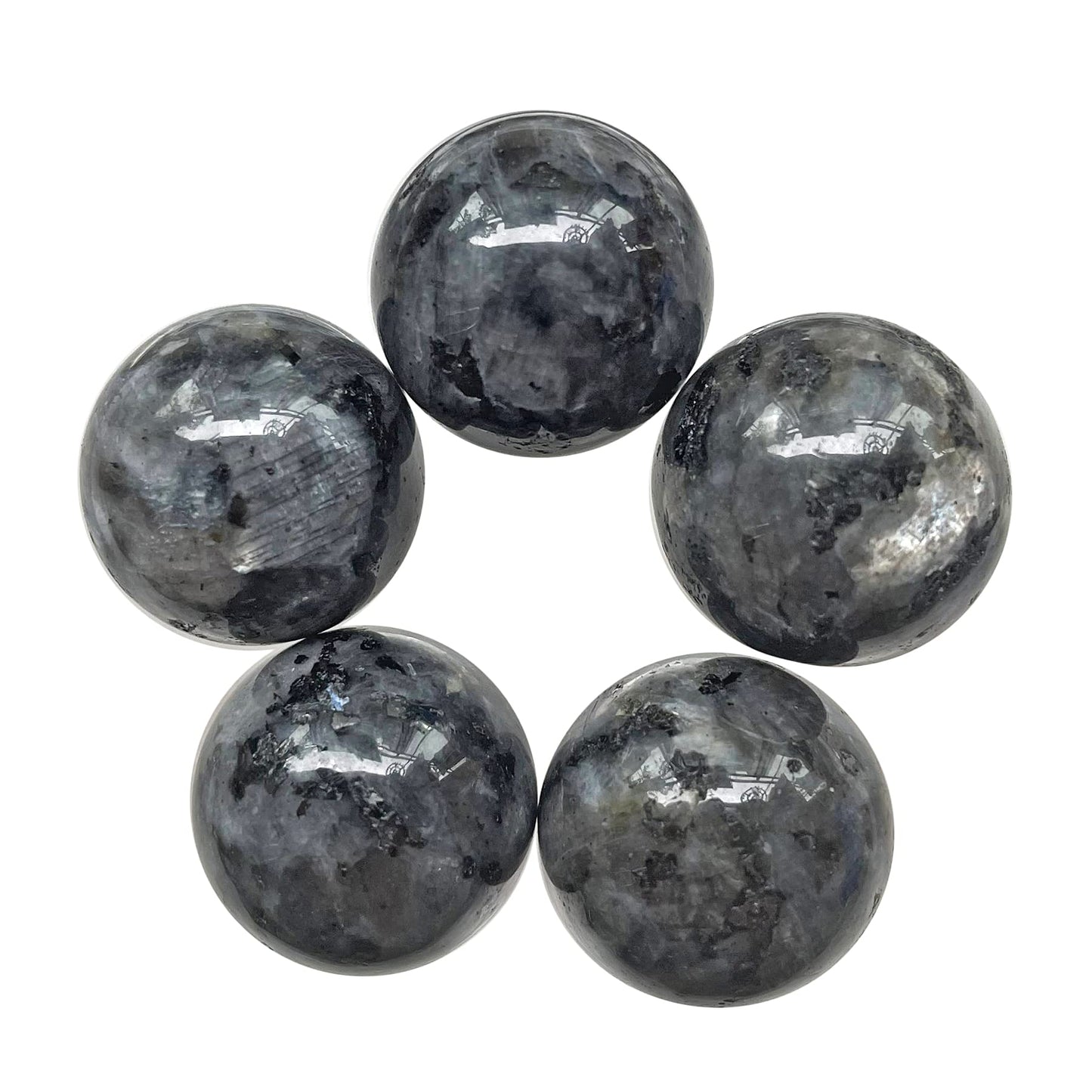 Fekuar 5 Pcs Black Labradorite Crystal Sphere Ball Set, Polished Healing Energy Mineral Gemstone Balls for Reiki Chakra Decoration Fengshui 20mm