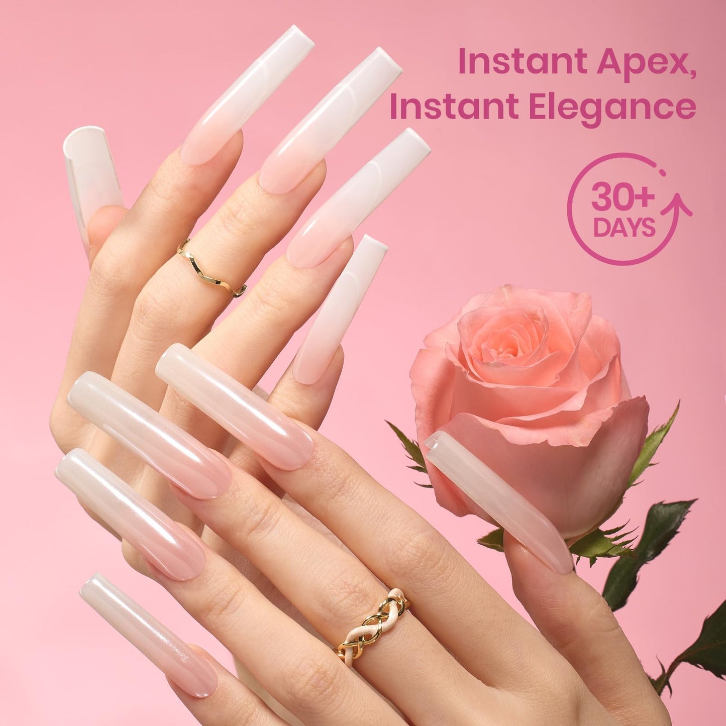 Beetles Tipex Instant Apex Nail Tips, XL Long Square, 16 Sizes | 00–14, 160PCS, Built-in Apex Acrylic Tips for Flat & Natural Nail Beds, Beginner-Friendly Easy DIY Nail Extensions