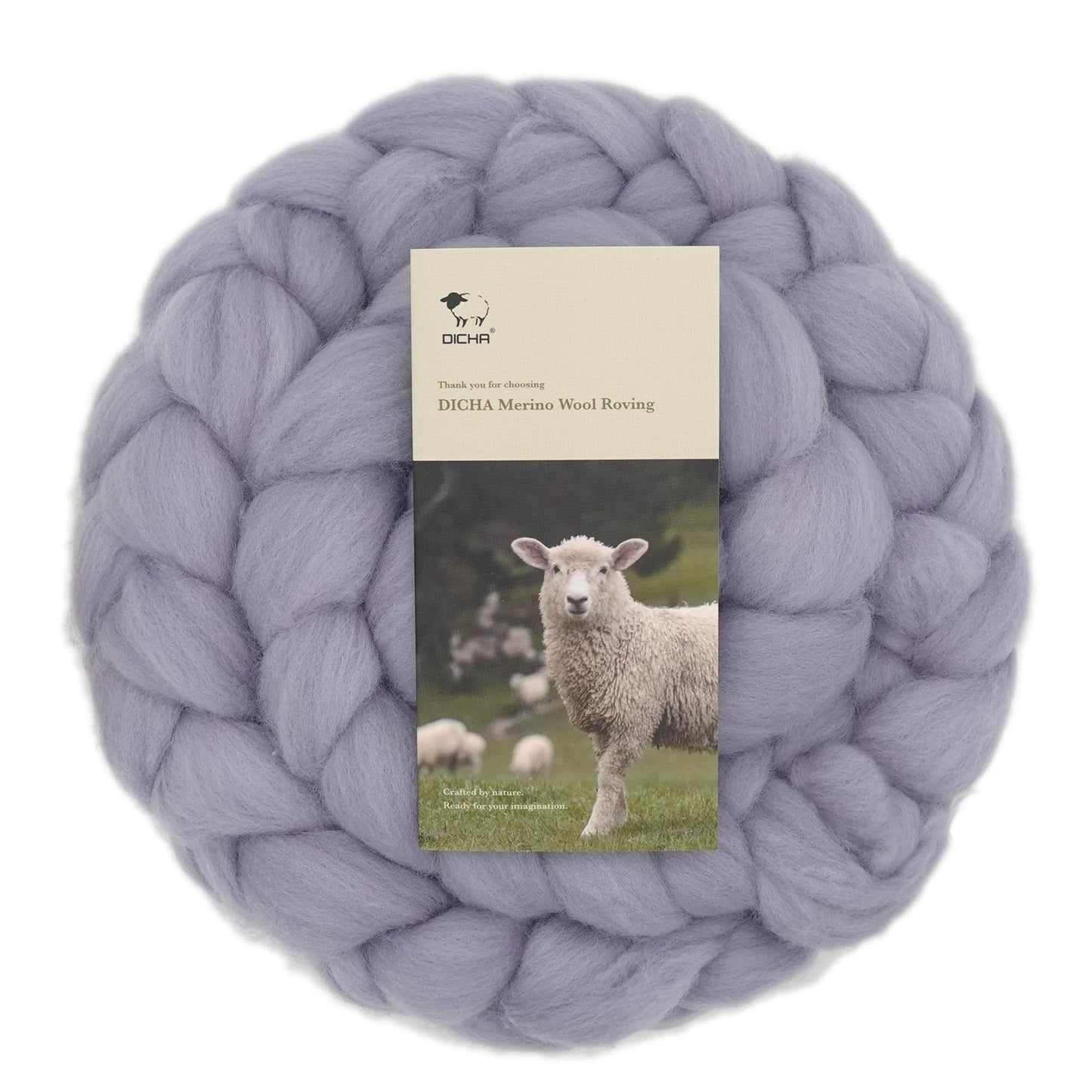 DICHA Merino Wool Roving – 5oz 100% Natural Wool Top for Felting, Spinning, Needle Felting, Wet Felting, DIY Crafts – Lavender Grey