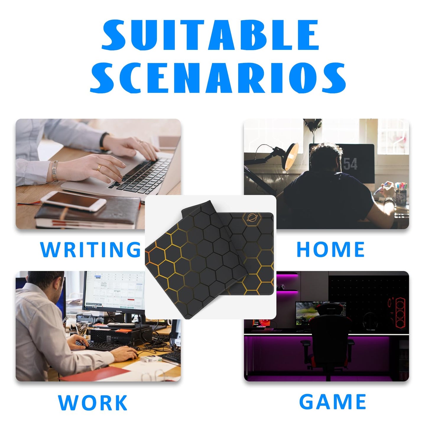 Desk Mat, Black Gold Honeycomb Technology Extended Gaming Mouse Pad Large, 35.4"x15.7" Big Mouse Pad with Non-Slip Base and Stitched Edge, Long Computer Keyboard Mouse Mat for Home Office Work