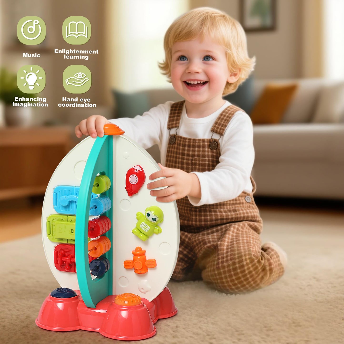Didklom Musical Rocket Toy for Toddlers 1-3 ， Space Learning Toy with Lights & Songs ， Sensory Fine Motor Skills Development ， Birthday Gifts for Boys & Girls