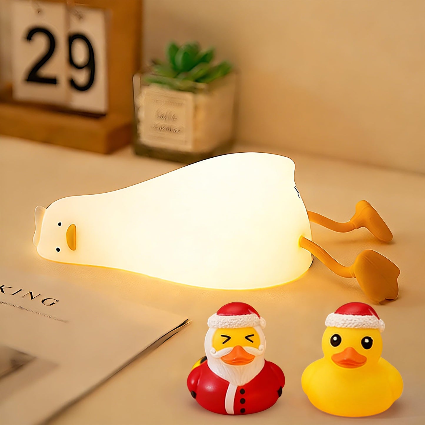 Lying Flat Duck Night Light,Cute White Elephant Gifts,Existential Crisis Duck Lamp,Silicone Squishy Animal Nursery Nightlight, Dimmable/Rechargeable Bedside Touch Lamp, Duck Gifts for Baby Kids Mom
