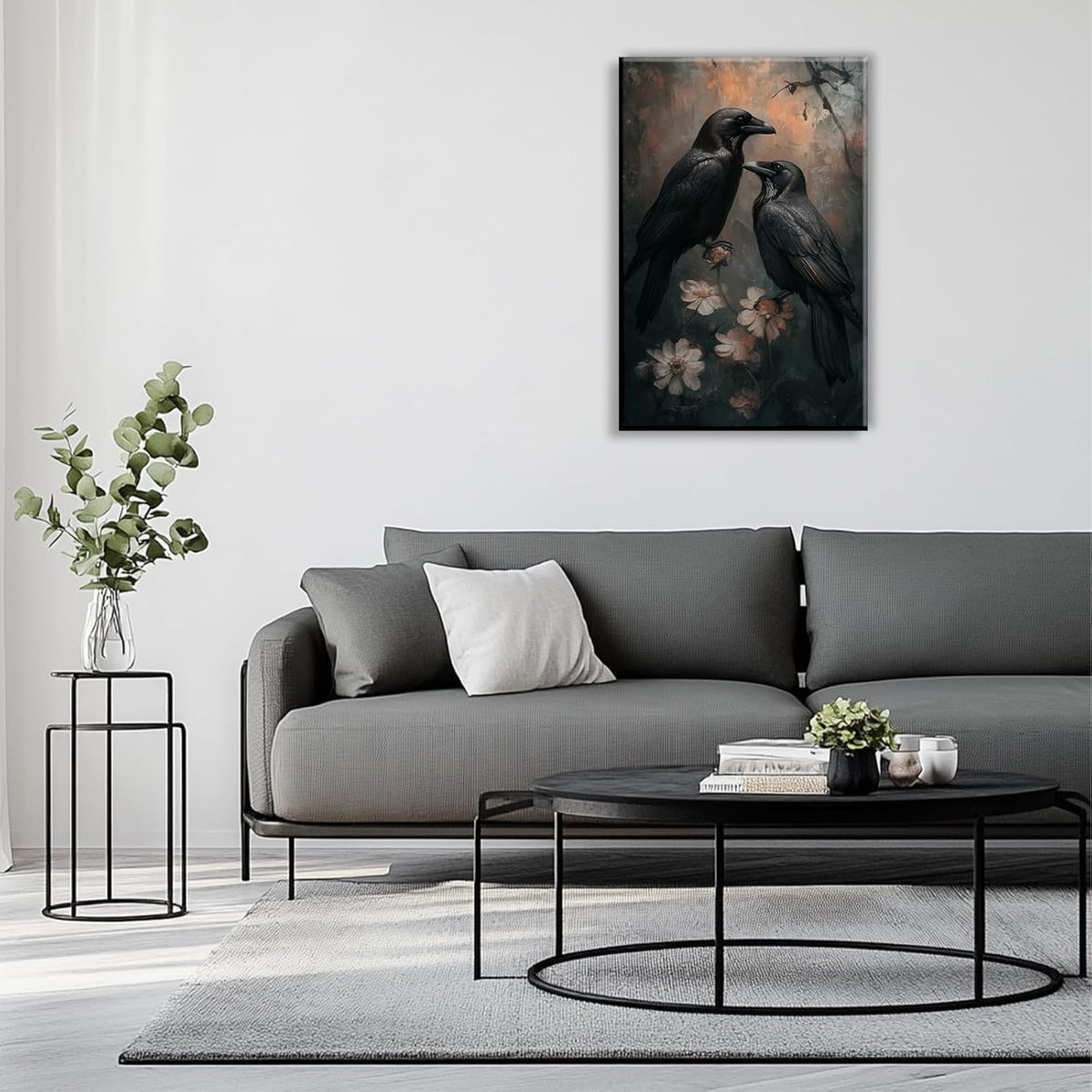 OAAPITI Birds Canvas Wall Art Black Couple Crow Picture Print Vintage Gothic Raven Artwork for Living Room Halloween Home Wall Decor(Artwork-7,20"x30")