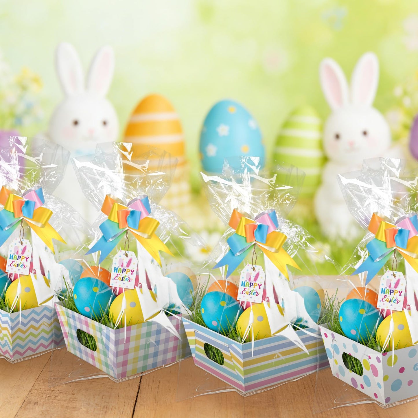 Cinrobiye 12 Pcs Pastel Basket for Gifts Bulk DIY Empty to Fill Kit Candy Tray Favor with Include Wrap Bags Pull Bows for Spring Holiday Baby Shower Wedding Anniversaries Birthdays Party