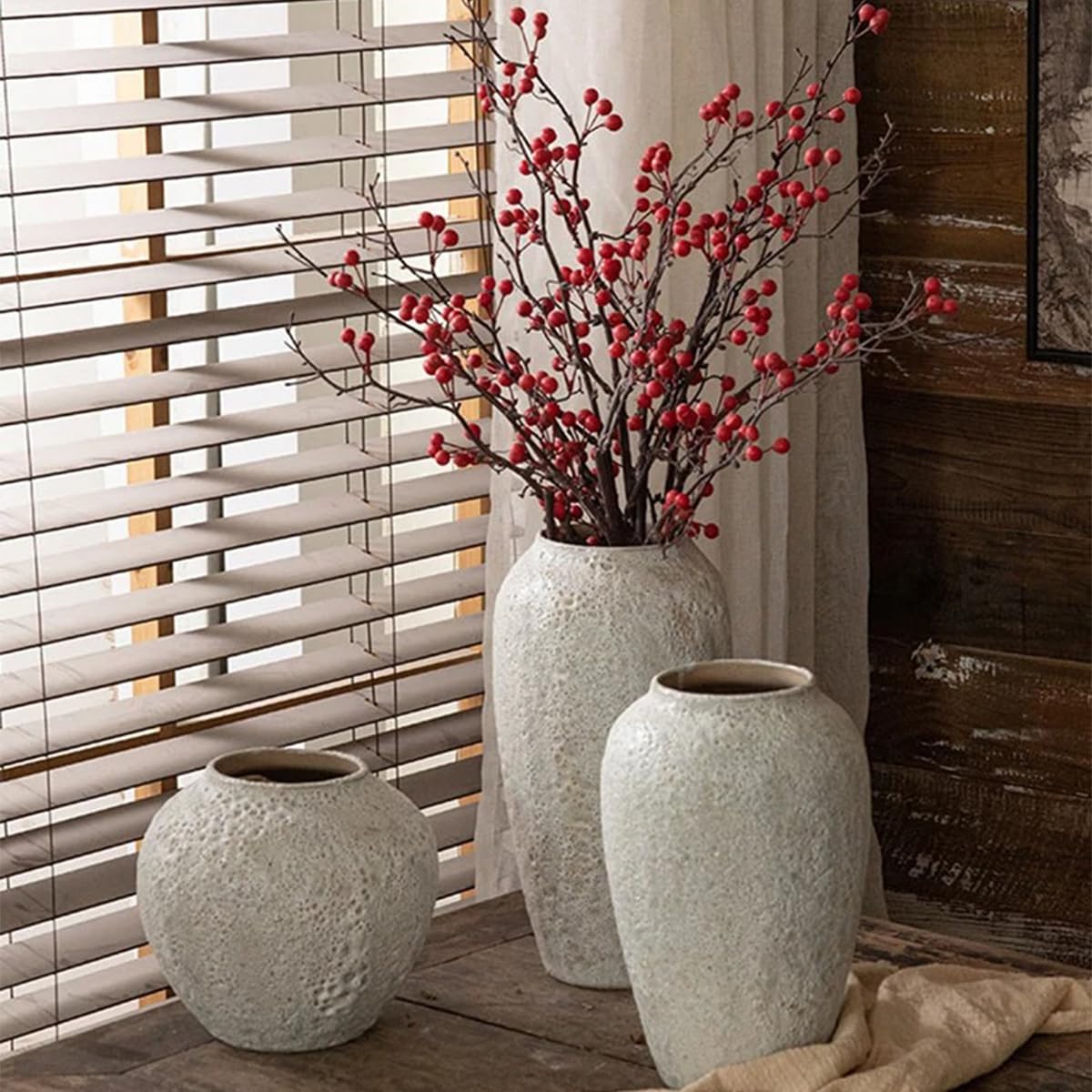 Ayuduots Cement Texture Ceramic Vase, Rustic Decorative Flower Planter Home Office Decoration, 7.48x7.87inch