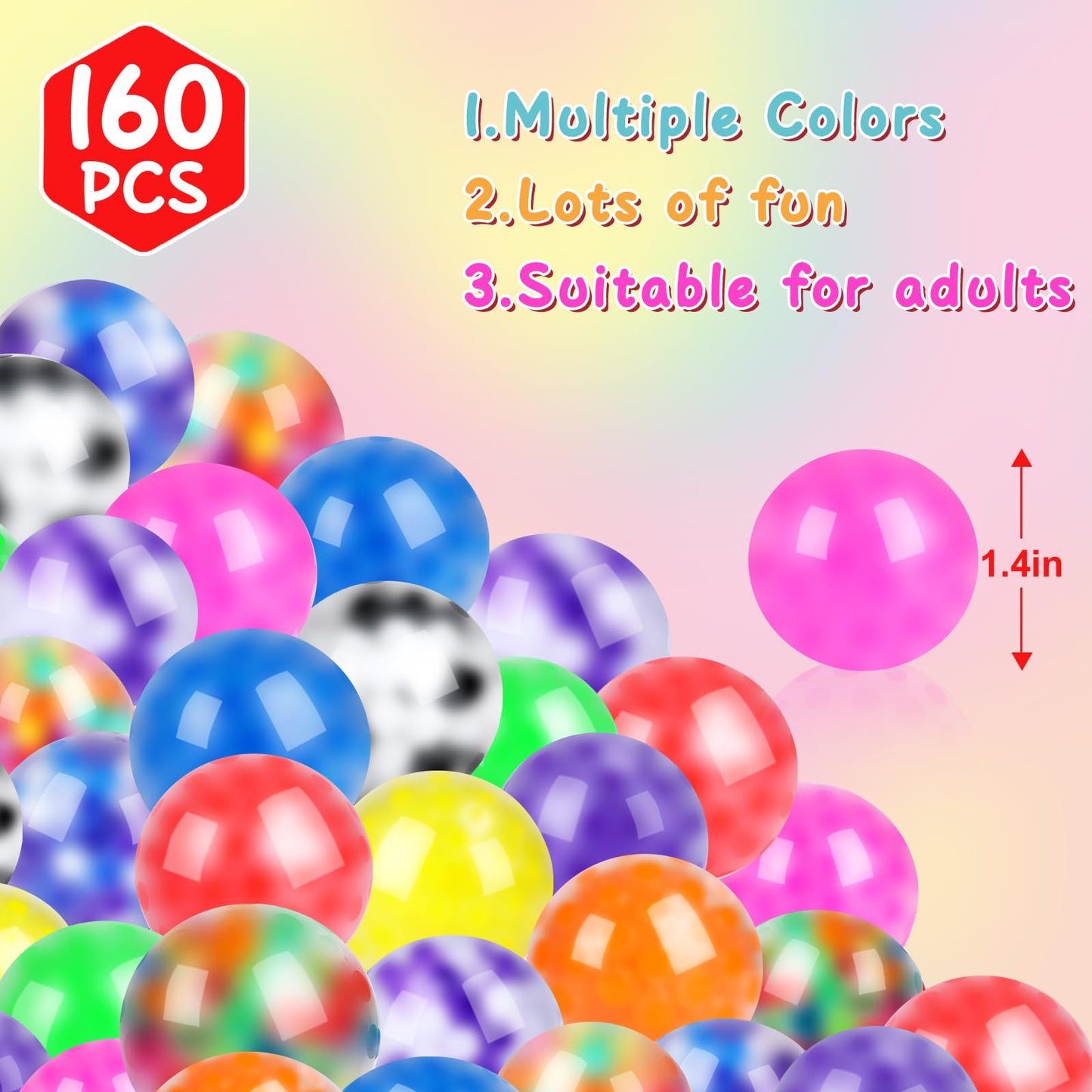 BESNEL 160 Pack Stress Balls for Adults, Bulk Squishy Ball, Stress Balls Set, Anti-Anxiety Easter Stress Relief Fidget Balls