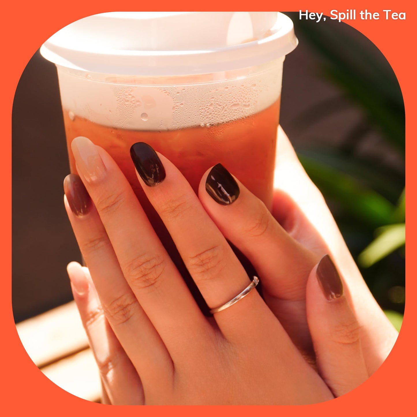Heyhae Semi Cured Gel Nail Strips | No LED Lamp Needed | Solid, Neutral | Easy Apply & Remove, Salon Quality | Includes 28 Strips, 1 Prep Pads, Nail File & Wooden stick - Hey, Spill the Tea