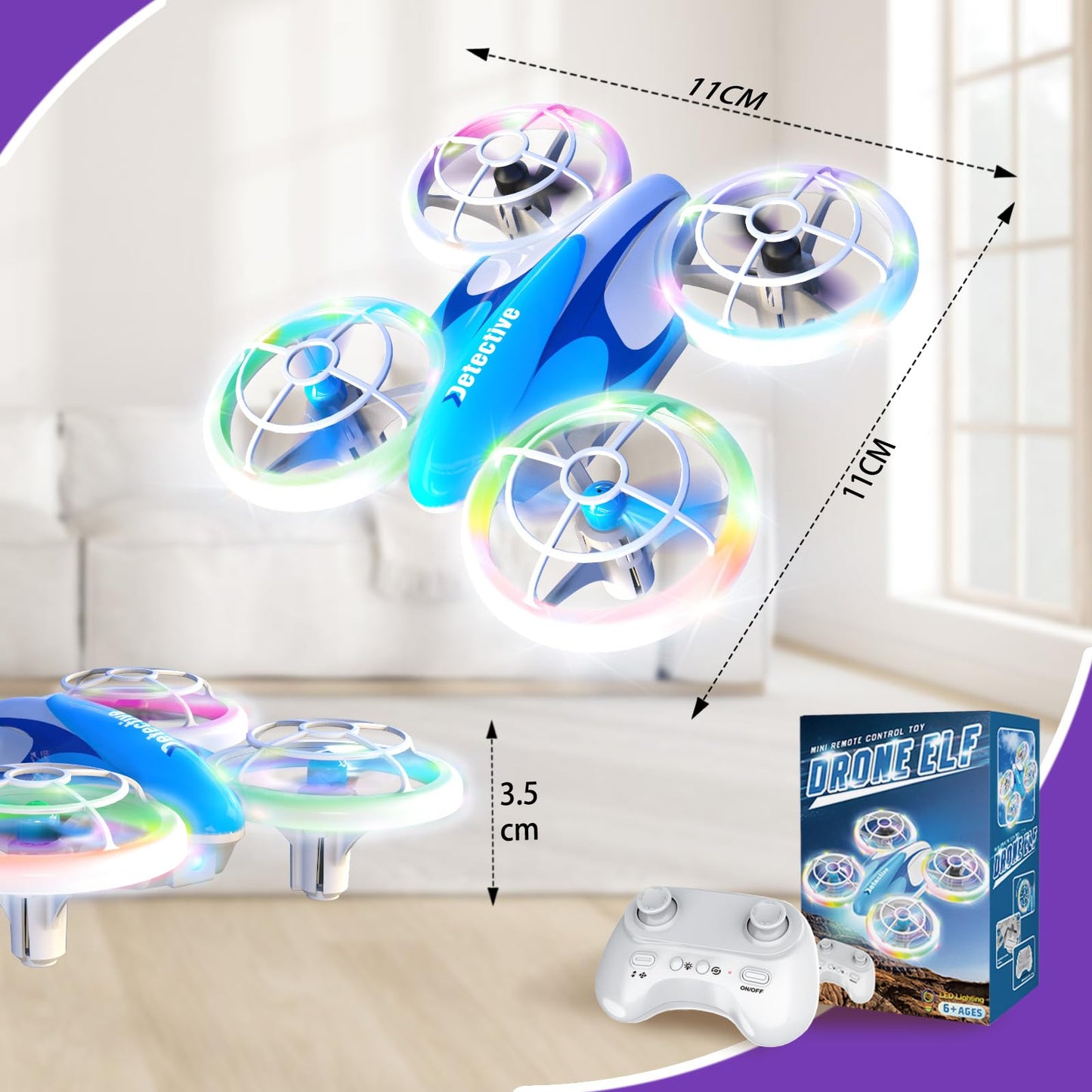 Mini Drone for Kids and Beginners - RC Mini Quadcopter with 360° Flip, Headless Mode, One-Key Ascend/Descend, Colorful LED Lights, Small Indoor Helicopter, Gift for 6+ Boys and Girls, 2 Batteries