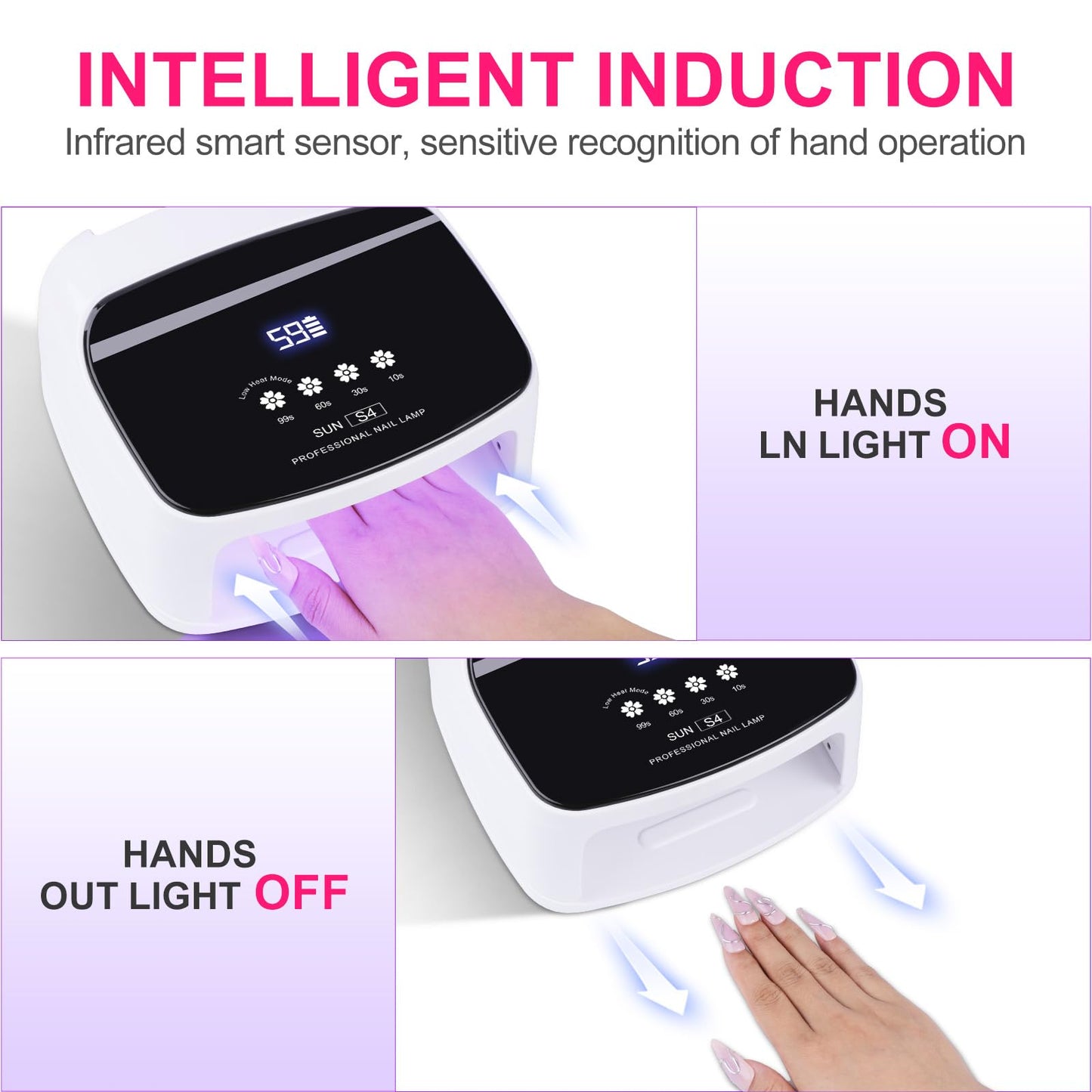 ANYINS UV Nail Lamp, 288W 8 Hours Super Long-Lasting 15600mAh Professional Cordless UV LED Lamp for Nails 66Pcs Lamp Beads Automatic Sensor Gel Nail uv Light for Nail Art at Home and in Salons Pink