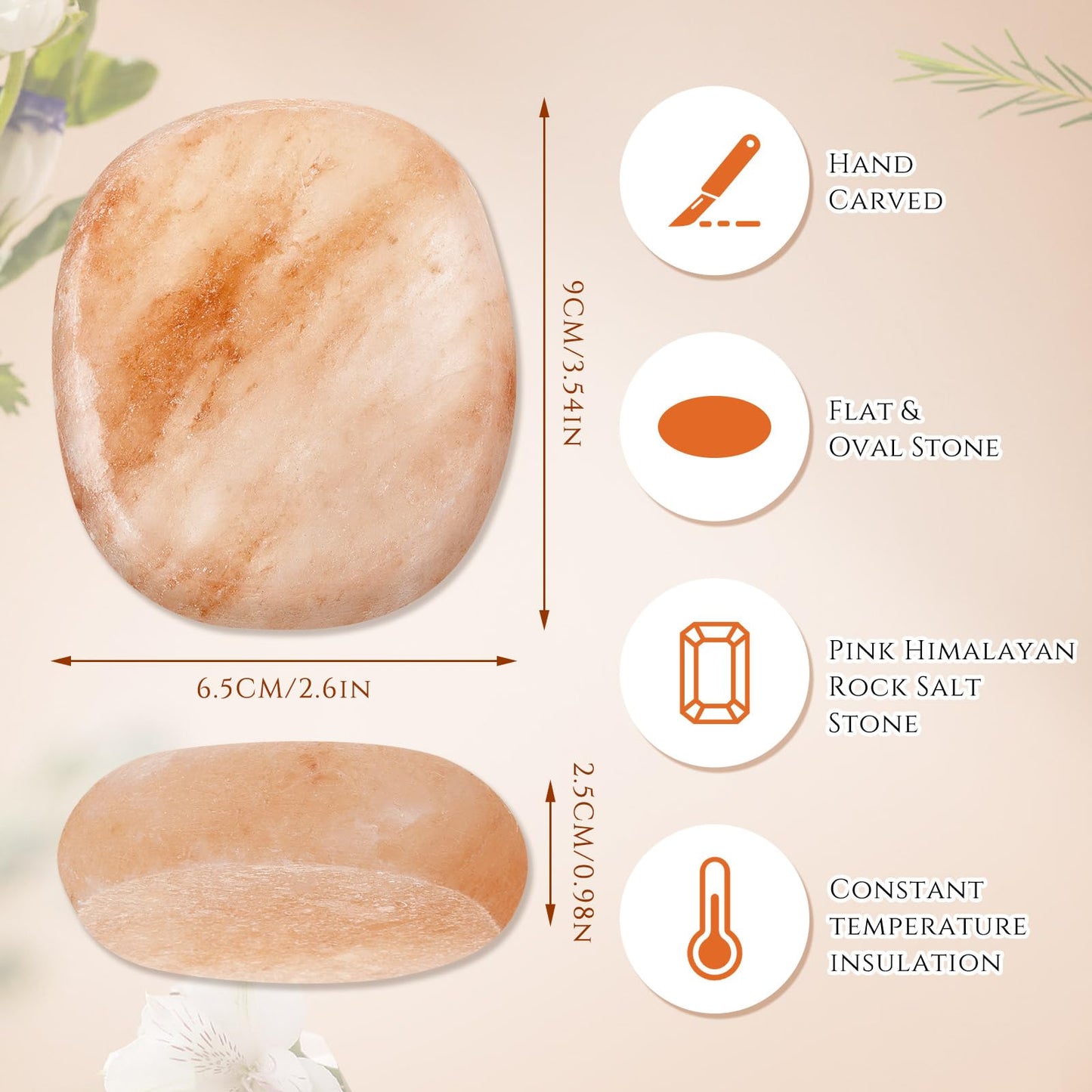 Swiffen 10 Pcs Flat Oval Massage Stone 3.5 x 1 x 2.6 Crystal Hand Carved Stone for Massages Therapy Himalayan Salt Massages Rocks Natural Pink Heated Warmer Stones for Spa Massage Salt and Sugar
