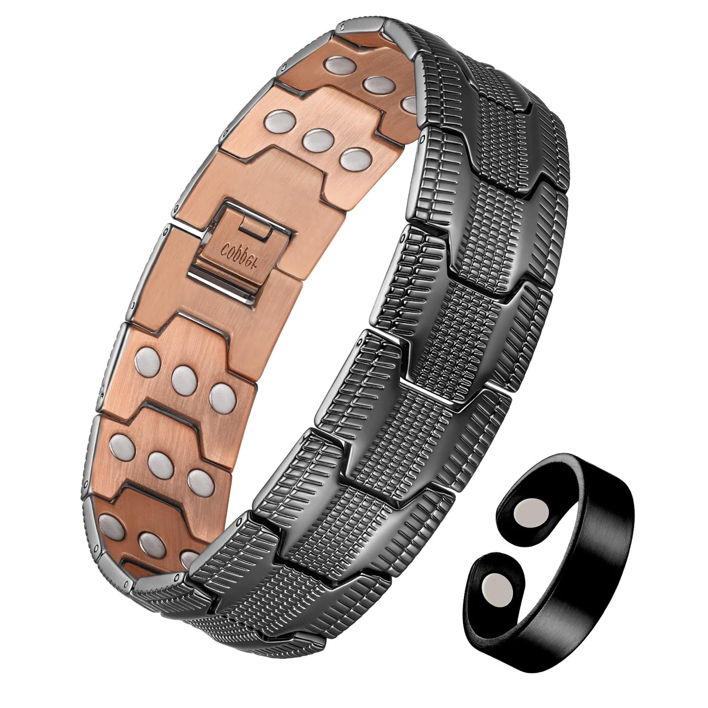 Jeracol Copper Bracelet for Men, 3X Strength Magnetic Copper Bracelets with 3500 Gauss Magnets, Adjustable Length Sizing Tool & Jewelry Box