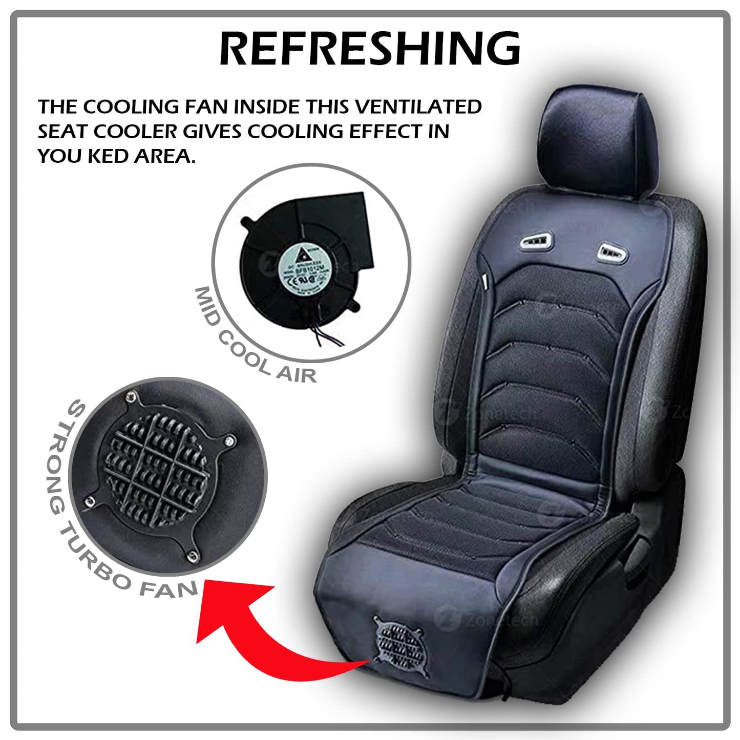 ZONETECH Cooling Car Seat Cushion - Black 12V Automotive Comfortable Massager Cooler Pad-Air Conditioned Air Circulation for Hot Weather