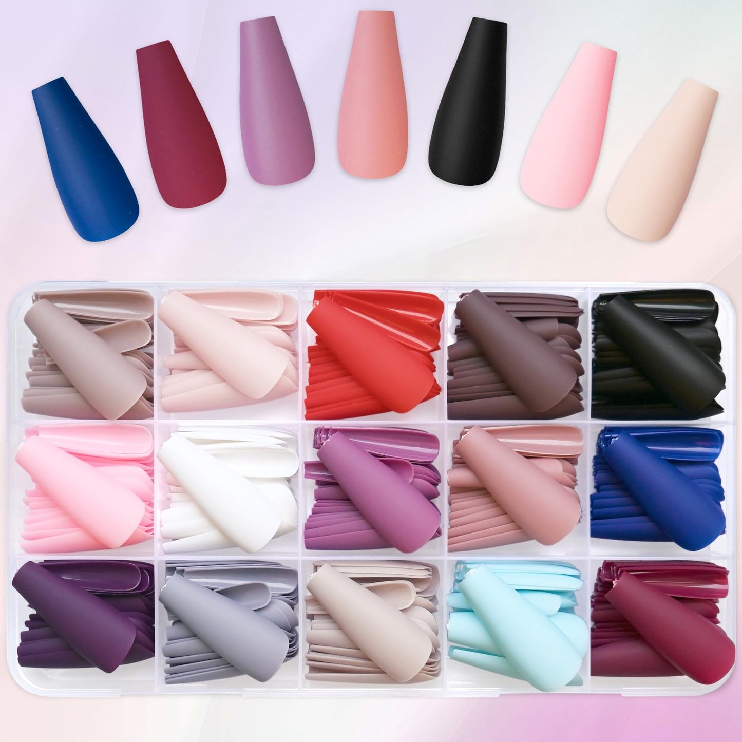 LoveOurHome 300PC Matte Coffin Press on Nails Long Fake Nail Kit, Glue on Nails Press ons Nail Medium Ballerina Acrylic Nails Tips Press-on Nails Coffin Artificial Fingernail Full Cover False Nails