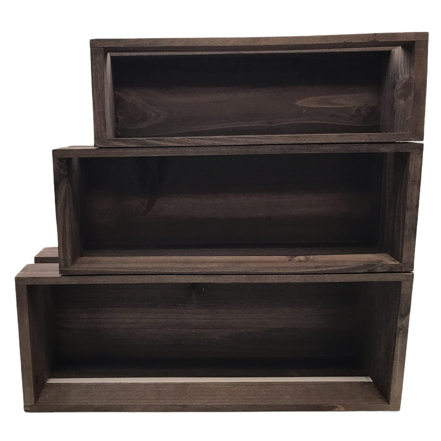 3 Pack Wood Craft Crate Caddy Set | Nesting, wood crates for display, wooden boxes for crafts, decorative wooden crate, Wood box storage crate, centerpieces for Home, bathroom and much more (Brown)