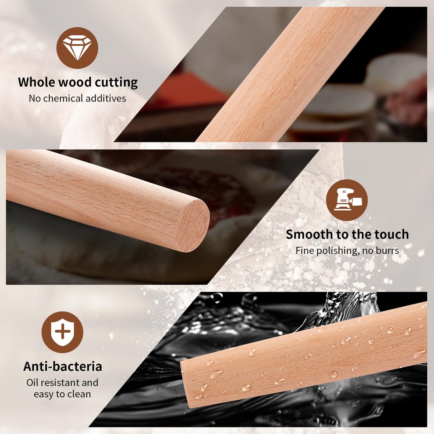 French Rolling Pin (18.92Inches) –WoodenRoll Pin for Fondant, Pie Crust, Cookie, Pastry, Dough –Tapered Design & Smooth Construction - Essential Kitchen Utensil- Easy Clean Handle