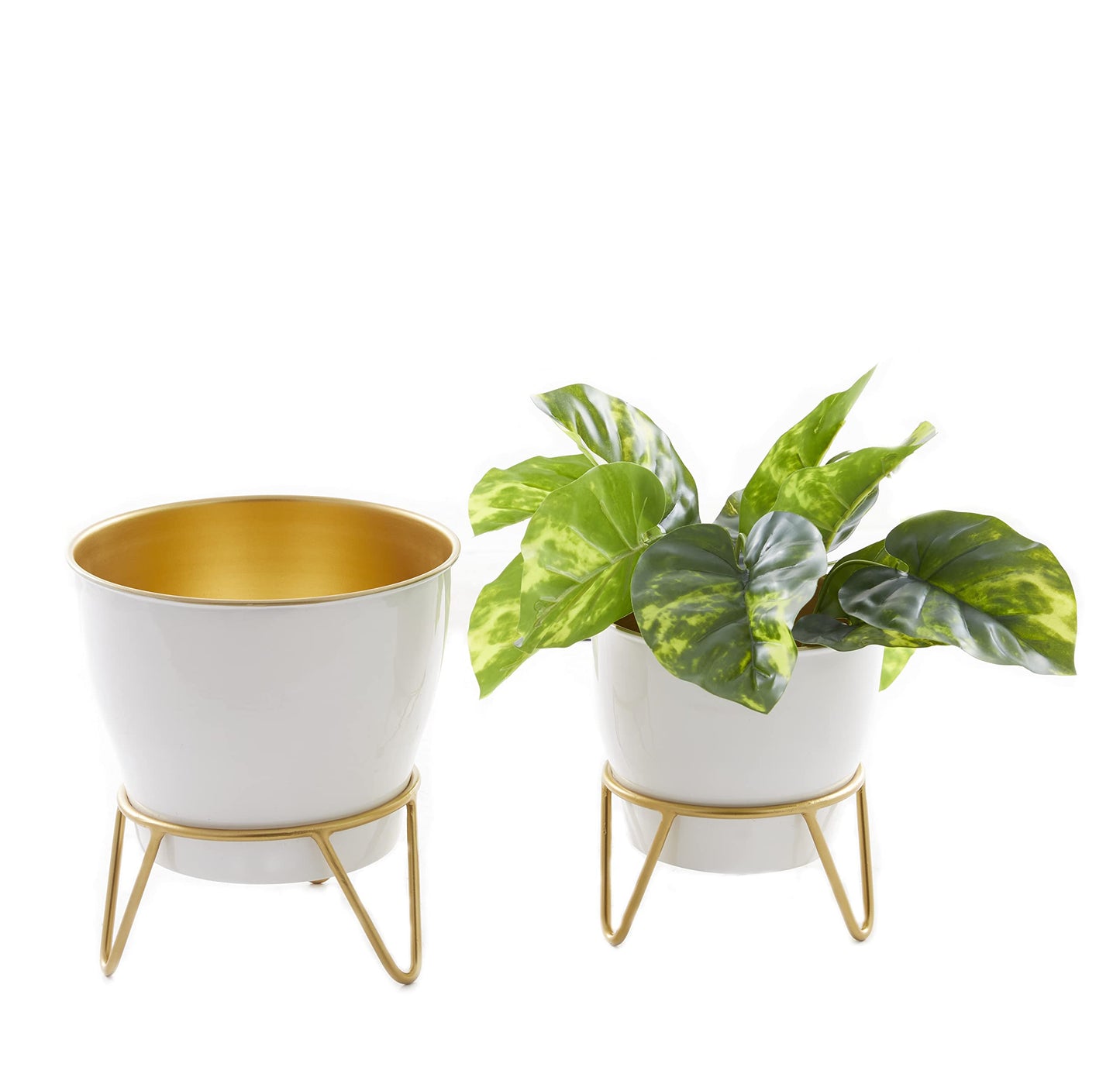 Deco 79 Metal Indoor Outdoor Planter Small Planter Pot with Removable Stand, Set of 2 Planters 11", 9"H, White
