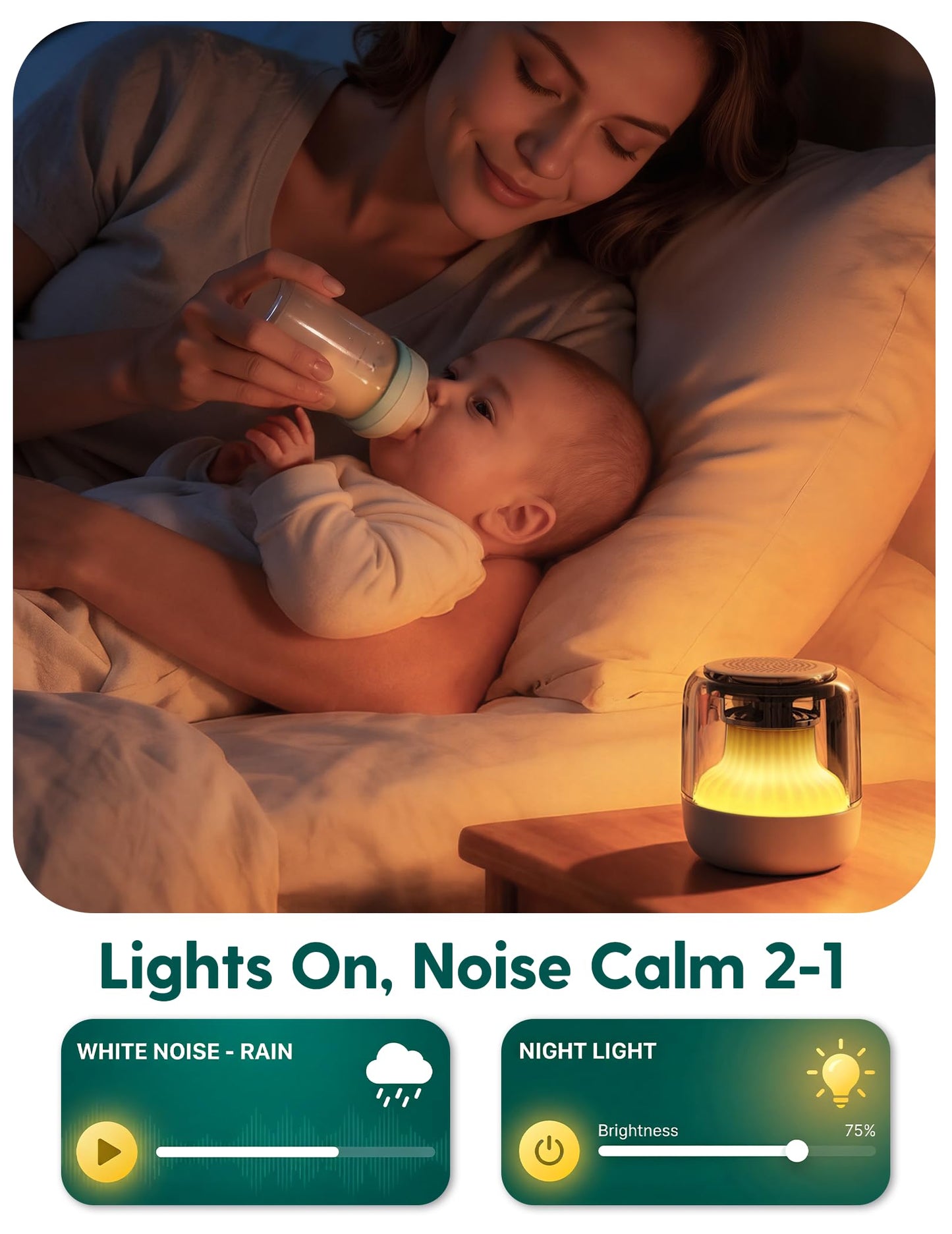 Babelio Pocket Glow White Noise Sound Machine - Upgraded 7 Color Night Lights, 20 Non-Looping Sounds, Timer & Memory Function, Portable for Adults & Babies, Black