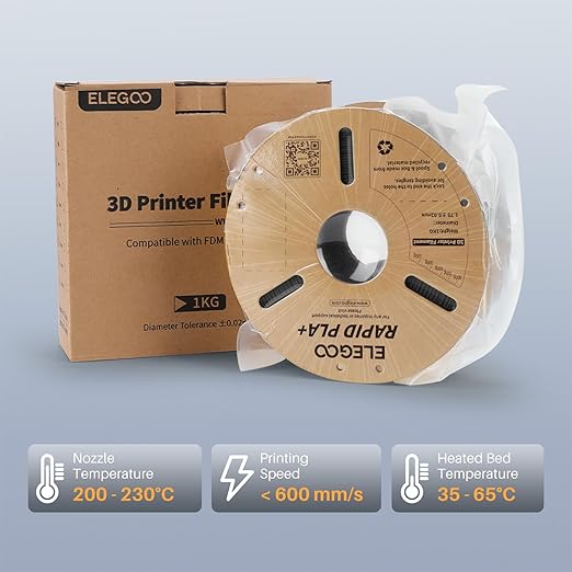 ELEGOO Rapid PLA Plus Filament 1.75mm Gray 1KG, PLA+ 3D Printer Filament for 600 mm/s High Speed Printing, Dimensional Accuracy +/- 0.02 mm, 1kg Cardboard Spool(2.2lbs)