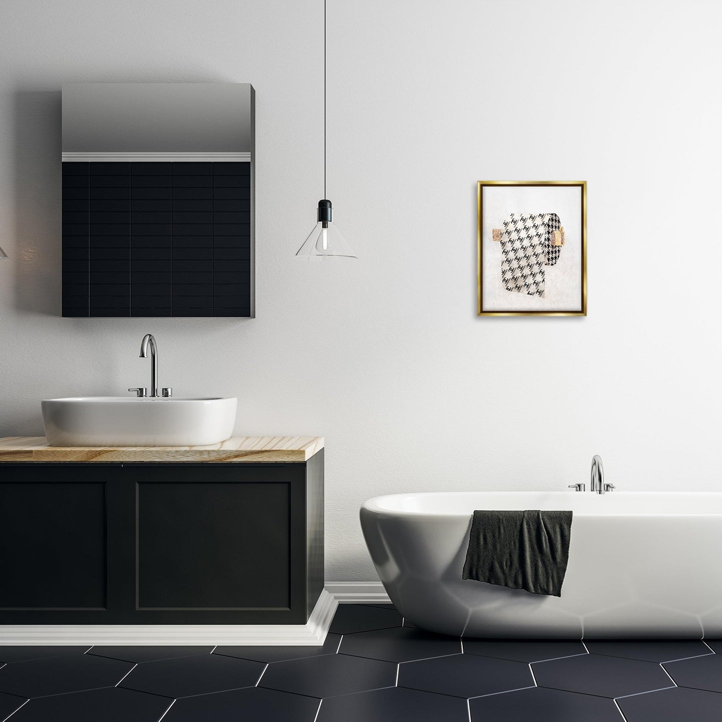 Stupell Industries 'Glam Pattern Toilet Paper', Floating Frame Canvas Art, Gold, 17 x 21 Inches, Easy to Hang and Sturdy, Made in USA, by Ziwei Li
