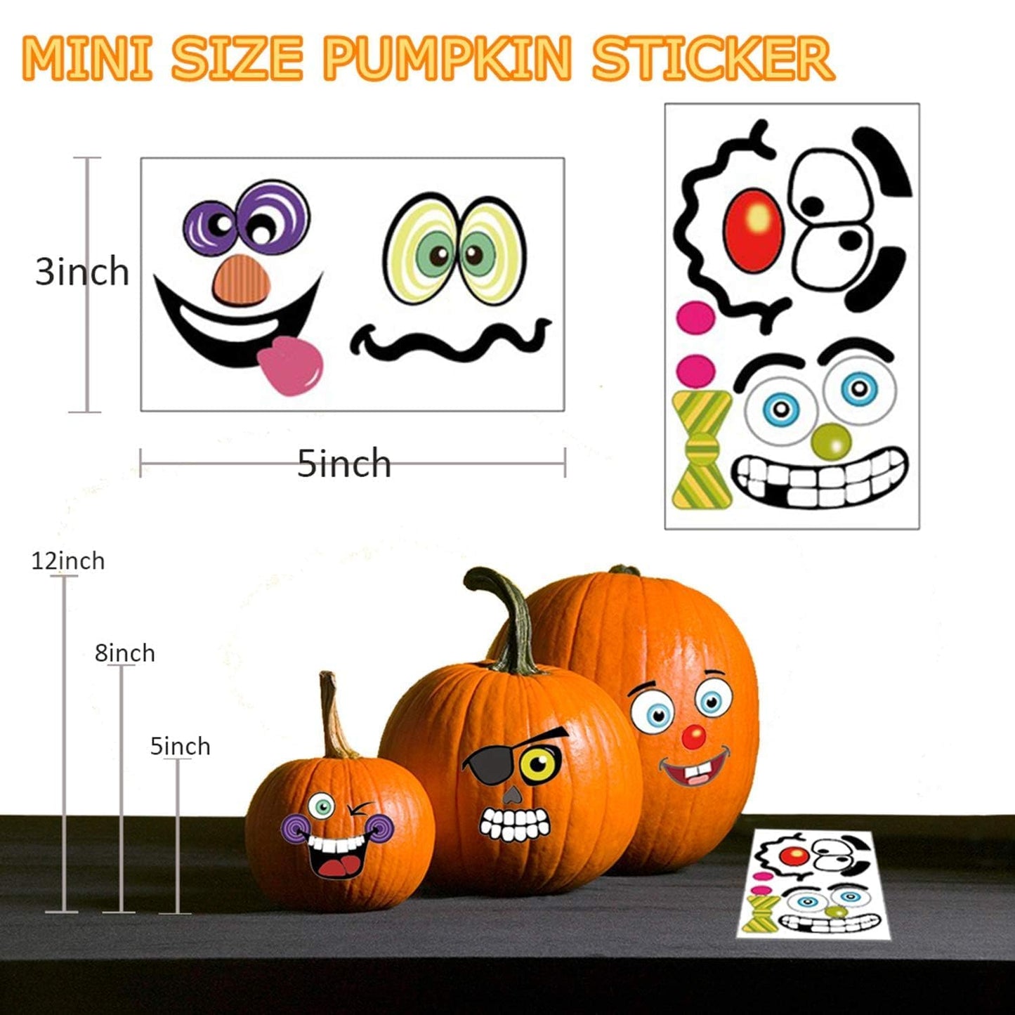 kockuu 72 Pack Halloween Pumpkin Decorating Stickers - Mini Make 36 Sheets of Small Pumpkin Face Stickers for Kids, Toddlers & Party Favors