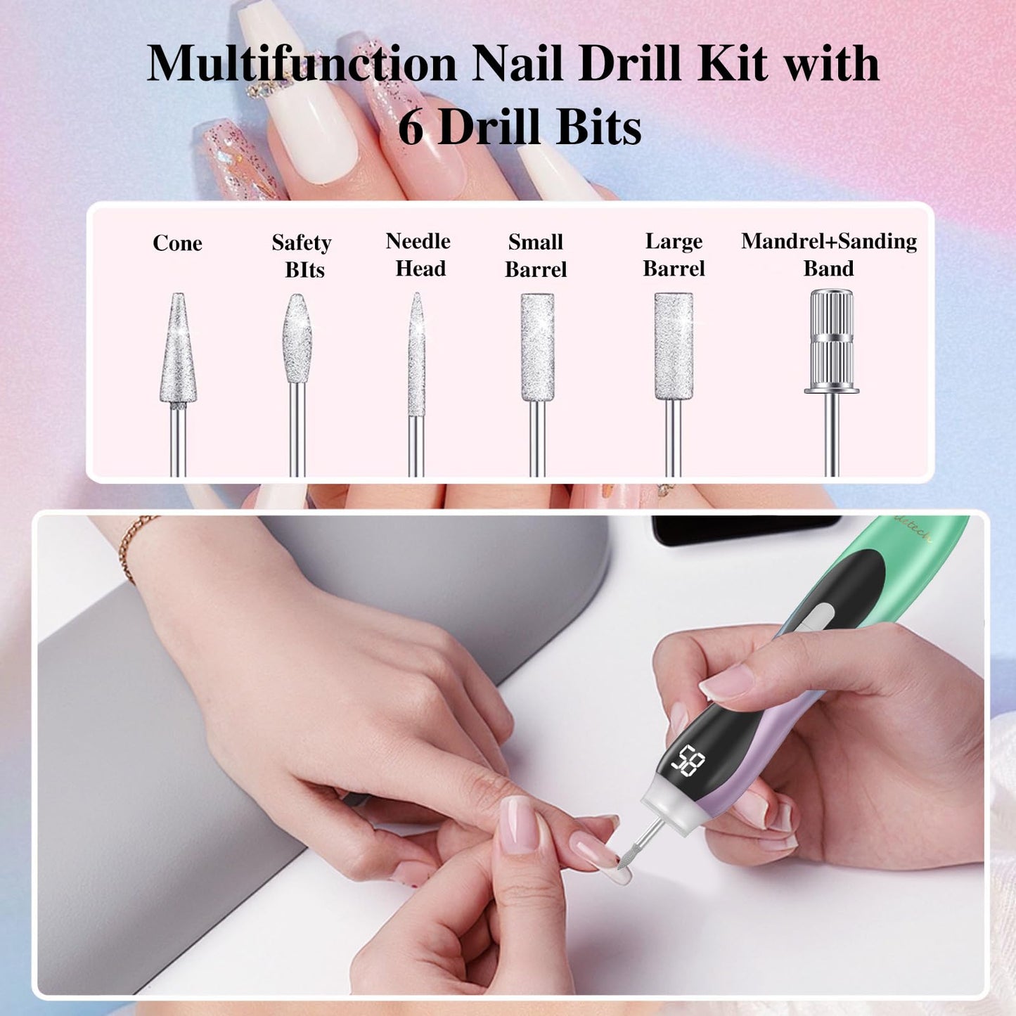 Cordless Nail Drill,Professional for Acrylic Gel Dip Powder Nails,2-in-1 Nail Drill Machine Suitable for Professional and Home Nail Salons