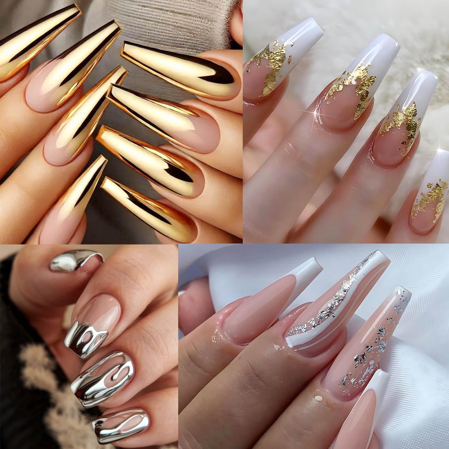 Metallic Chrome Mirror Nail Art Powder Set, Gold Silver Nail Foils Gorgeous Nail Glitter Aluminum Sequins Holographic Glitter Powder Pigment for Manicure