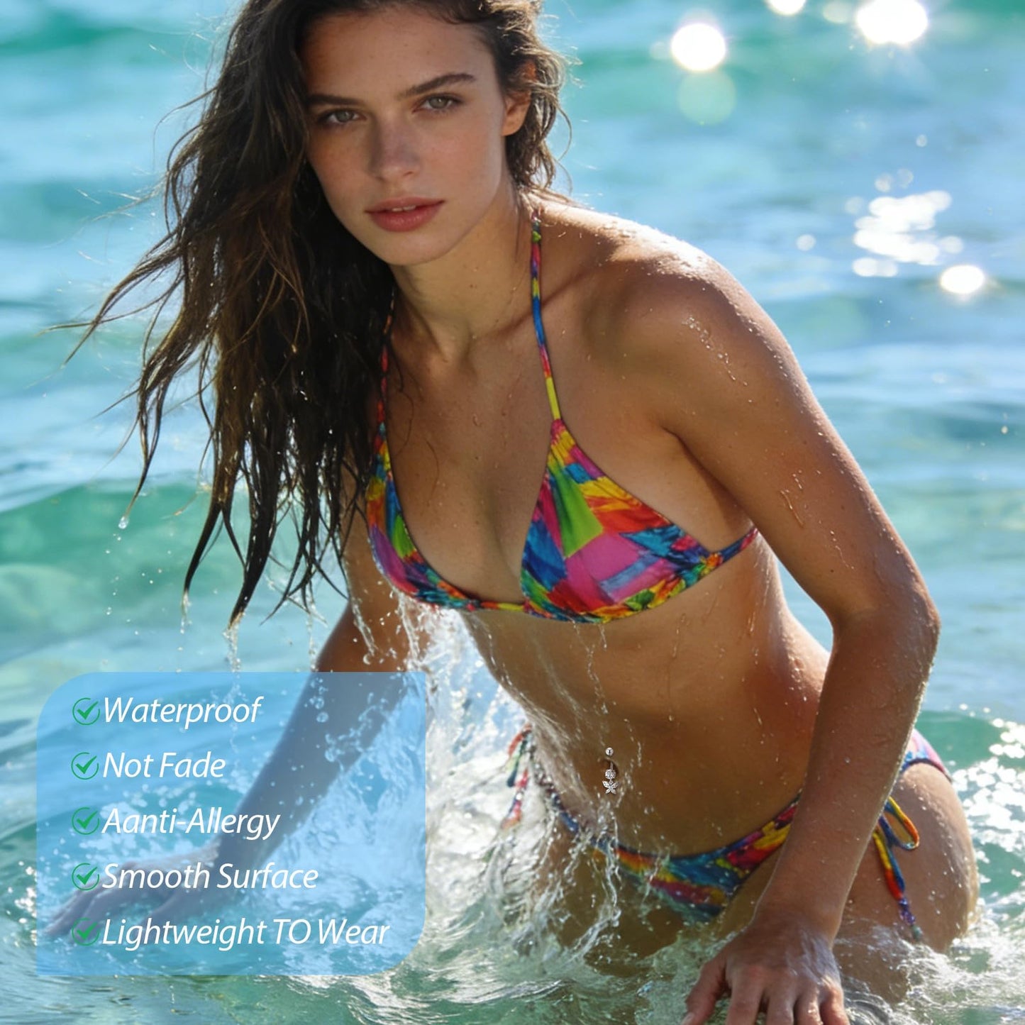 PEAKLINK 14G Belly Button Ring 10mm Dangle Belly Jewelry Internally Threaded Navel Piercing Silver for Women Titanium Curved Belly Barbell with Butterfly CZ Navel Bars
