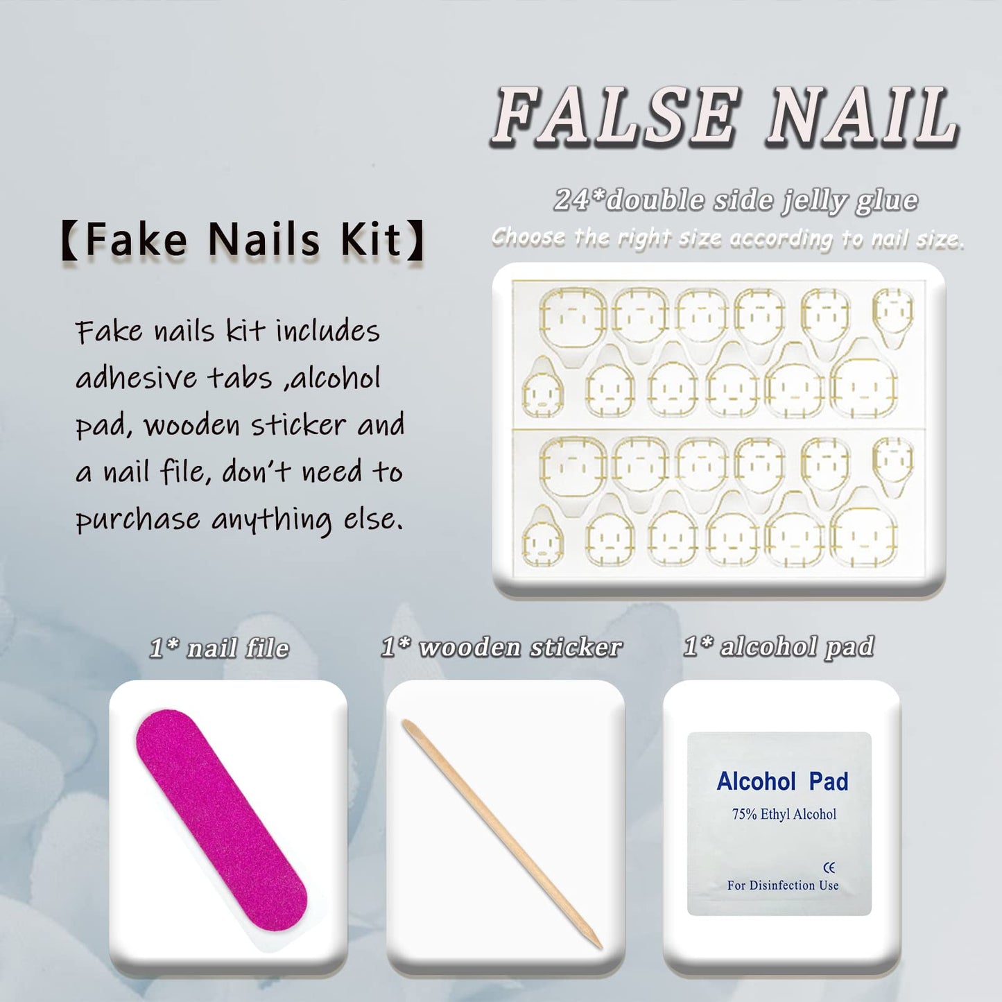 Press on Nails Short Coffin, French Tip Fake Nails with Glitter Sequins Design Nude Full Cover Stick on Nails Glossy False Nails with Glue for Women 24pcs
