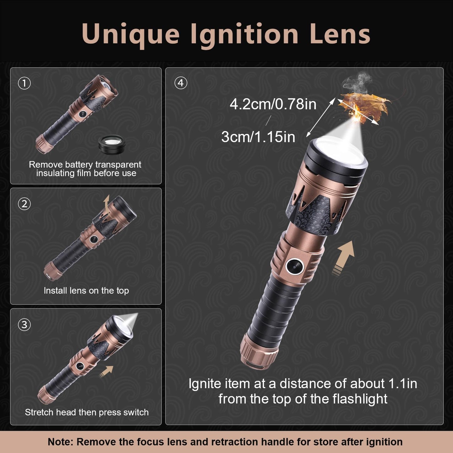 SKYFIRE Rechargeable Flashlight High Lumens with Ignition Lens,5000mAh Fire-Starting Tactical Flashlight,Emergency Survival Gear for Camping Outdoor,6Modes Waterproof Zoomable Small Flash Light