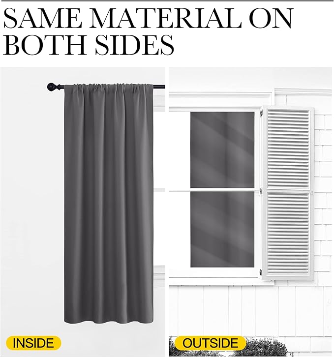 NICETOWN Grey Window Curtains for Bedroom - Home Decoration Thermal Insulated Rod Pocket Blackout Blinds & Drapes for Small Windows (Gray, 2 Panels, W34 x L63 -Inch)