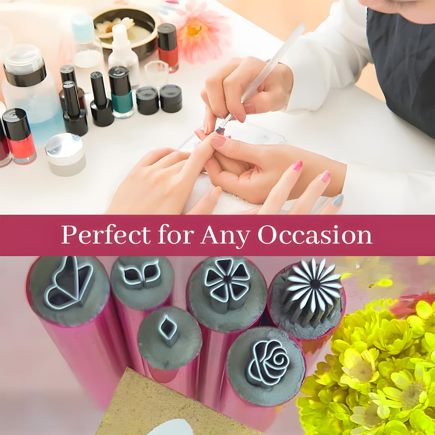 Flower Nail Art Stamp Set - 10pcs, Precision Stamp Pen, Dotting Tool, Foil, Designs for Women