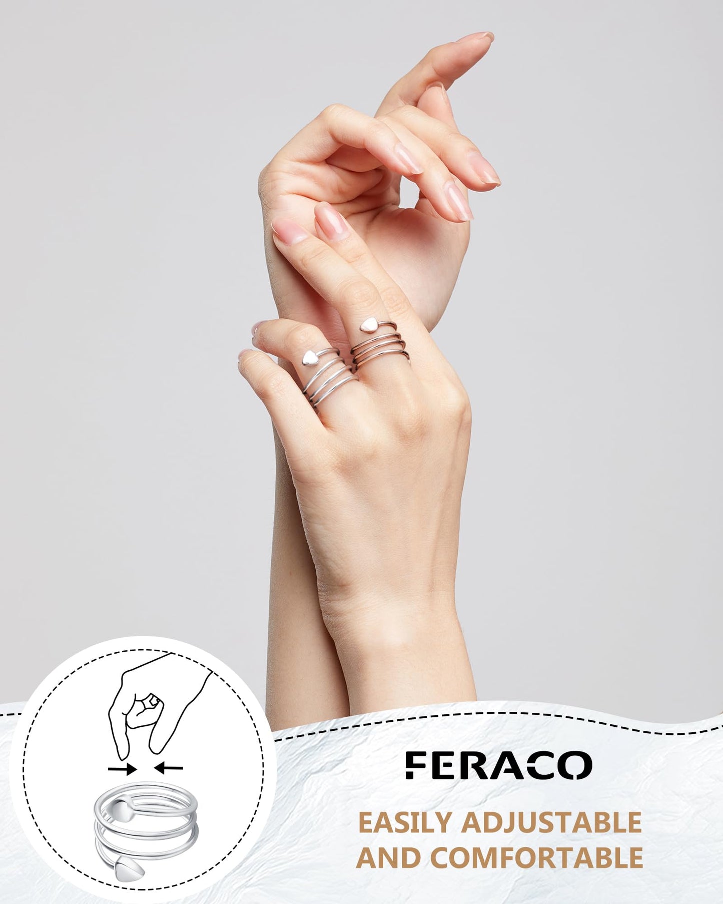 Feraco 2PCS Magnetic Rings for Women,99.99% Pure Copper Thumb Ring with Magnet,Lymphatic Jewelry Gifts for Womens