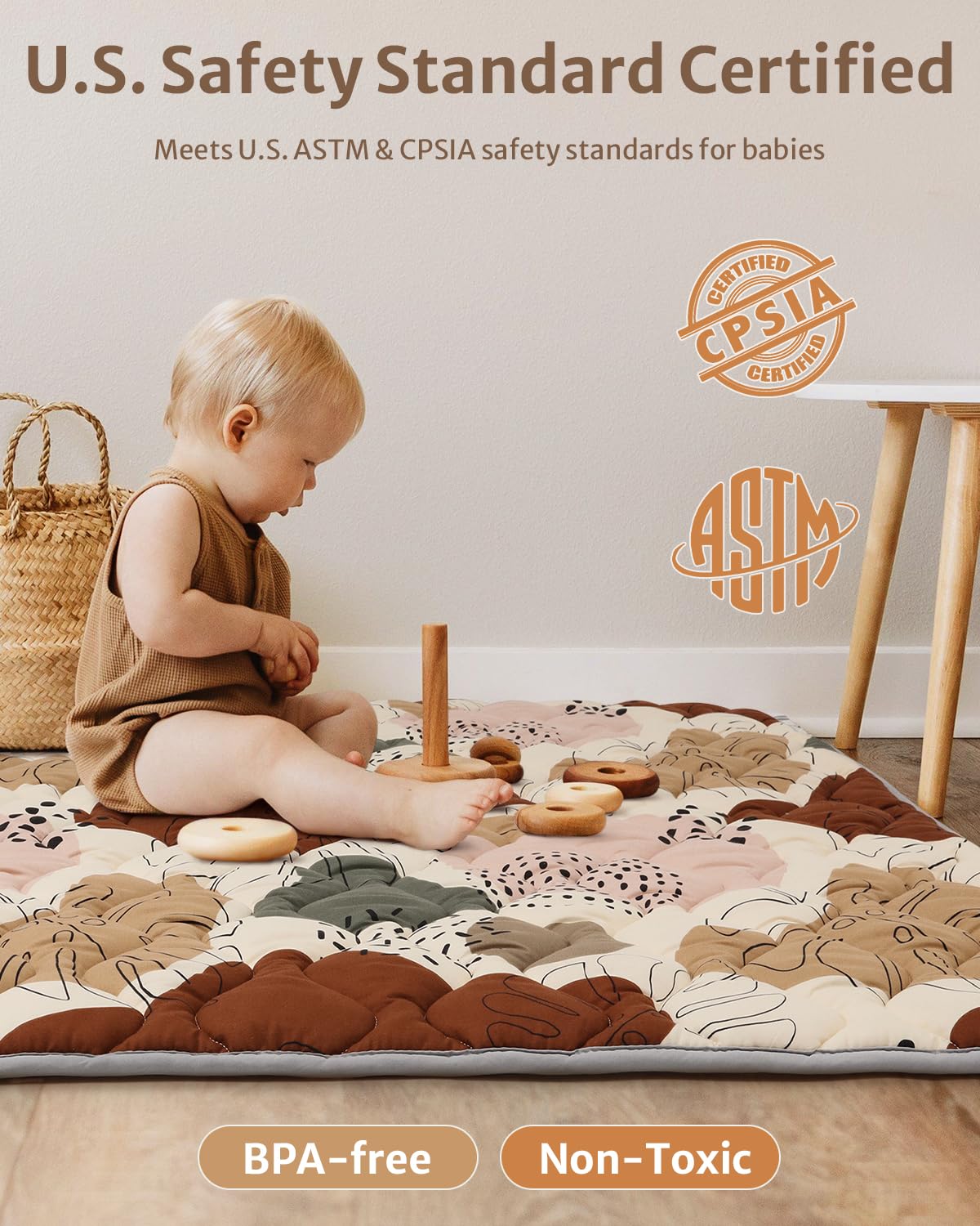 Blissful Diary Baby Play Mats for Floor, 72x48 Inch Extra Thicker & Large Soft Cushioning Foam Playmats for Babies and Toddlers, Foldable Washable Baby Crawling Mat for Playpen, Boho Design