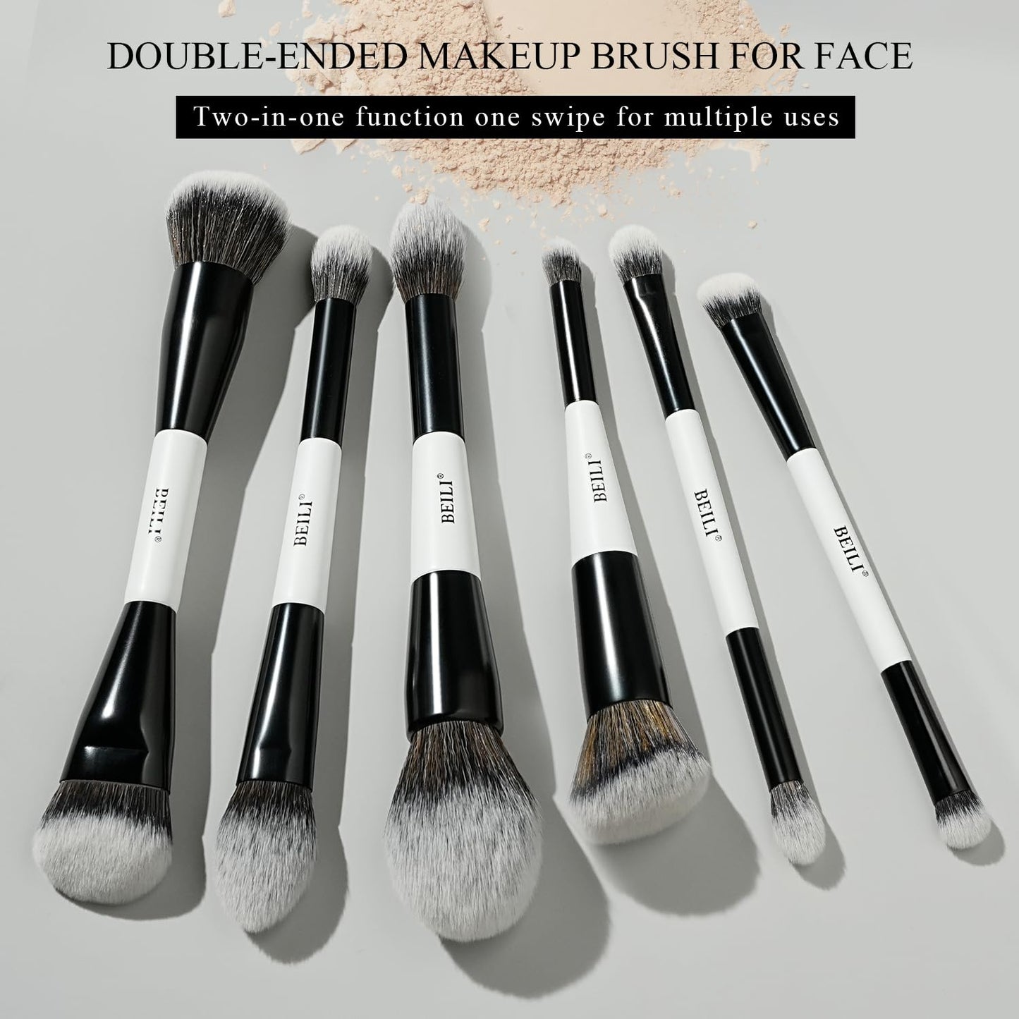 BEILI 12 Pcs Double-Sided Makeup Brush Set, 18-in-12 Multi-Use Brushes for Contour, Foundation, Highlight, Blush, Eyeshadow, Eyeliner & Concealer, Black & White Travel Kit for Polished Daily Makeup