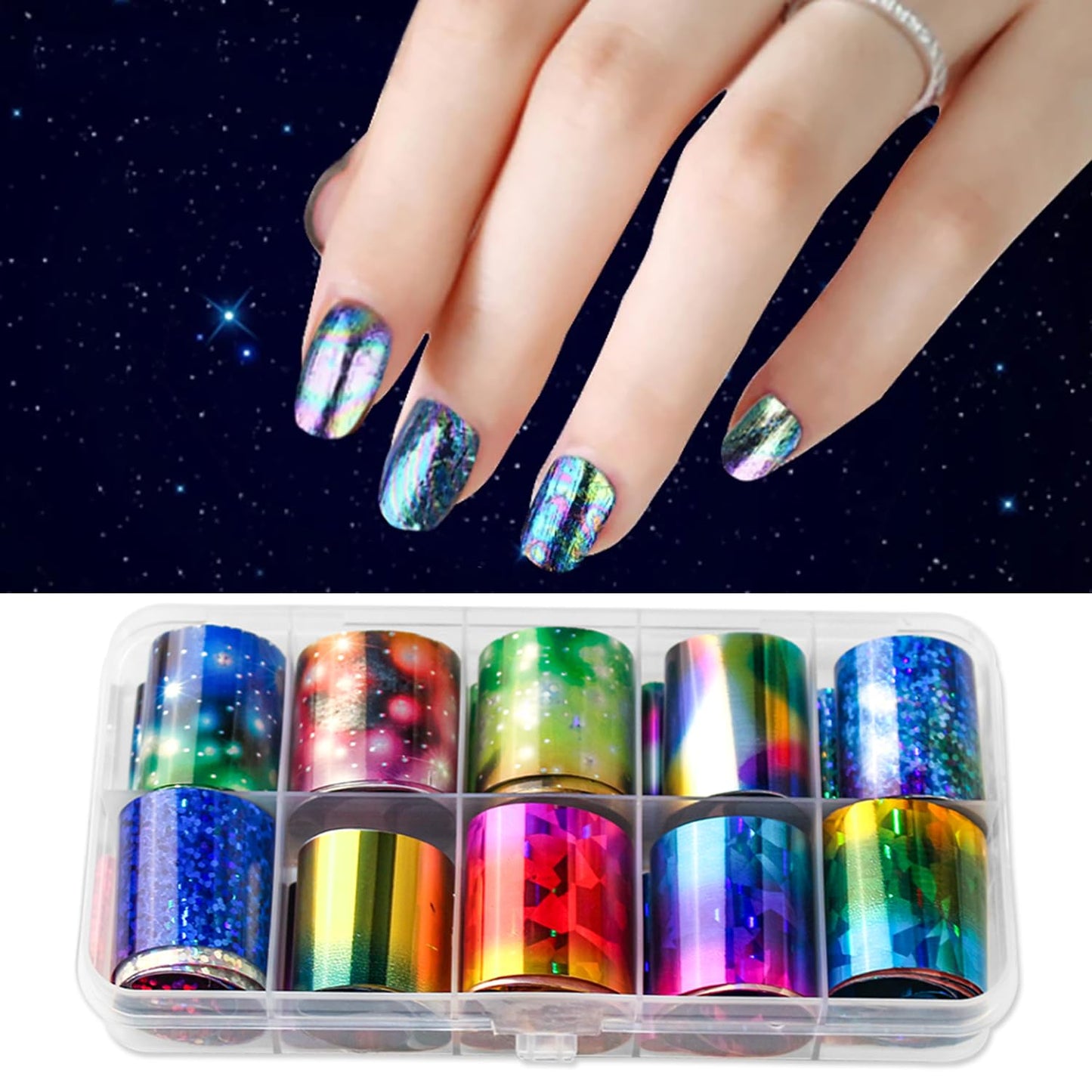 Nail Foil Transfer, DANNEASY 30 Roll Starry Sky Star Nail Foils Sheet Iridescent Foil Stickers for Nails Holographic Nail Art Foil Transfer Nail Design Stickers Nail Stickers Decals