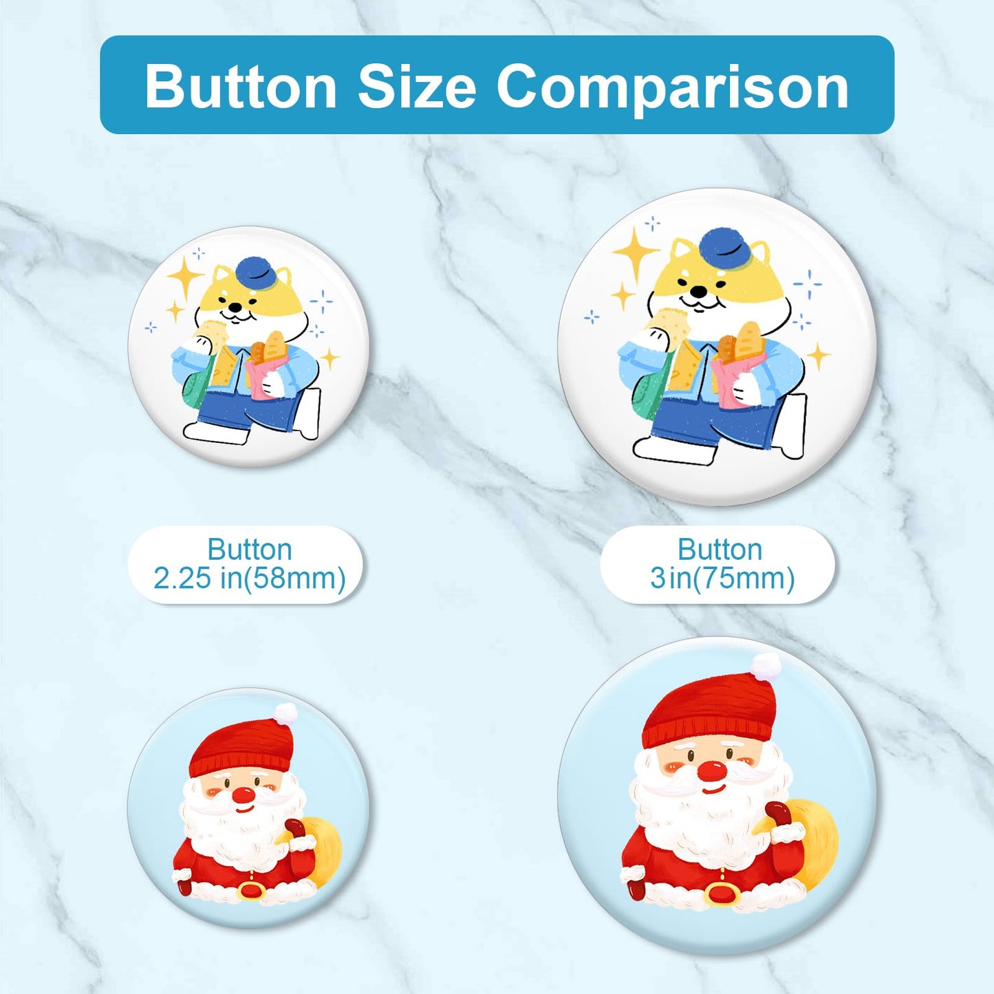 200 Sets 2.25 Inch Button Maker Supplies, 58mm Round Badge Parts with Metal Covers, Plastic Pin Backs, Clear Film & Blank Paper, Perfect for Button Maker Machine & Badge Press