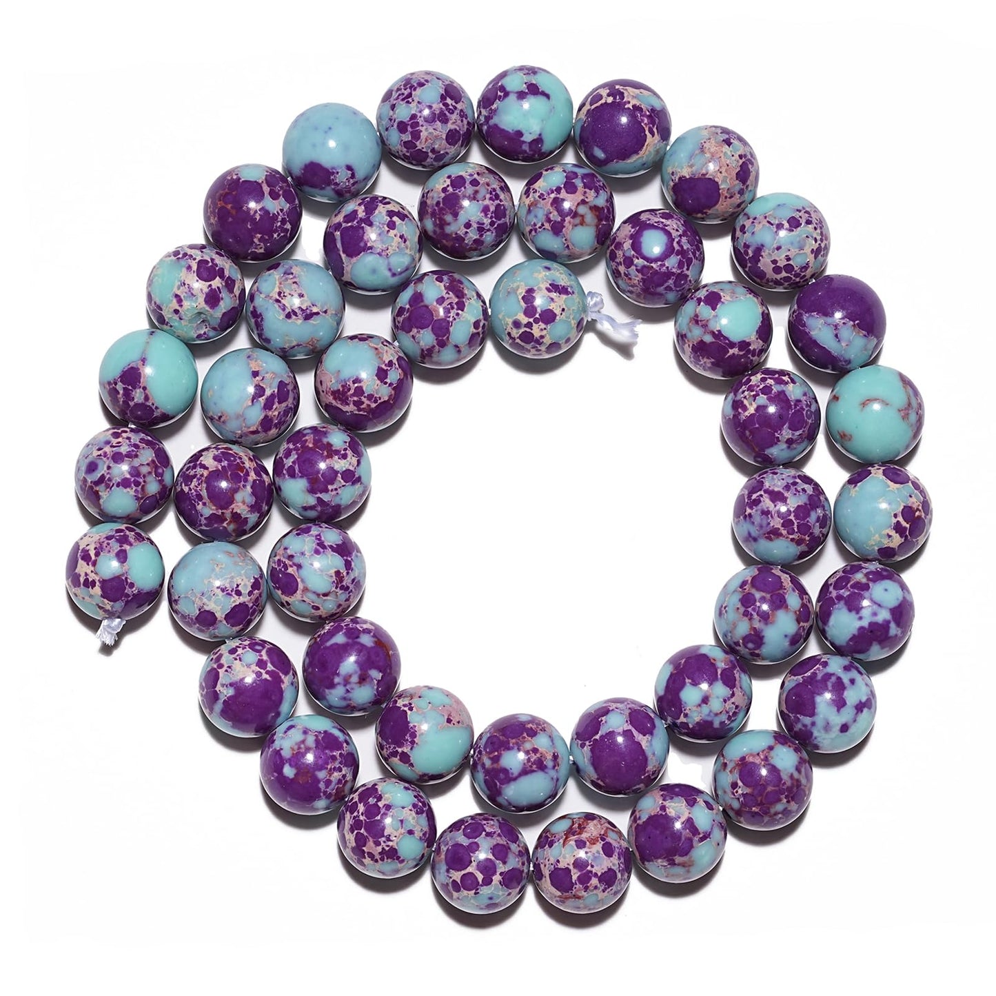 10mm Natural Purple-Blue Sea Sediment Imperial Jasper Gemstone Beads Polished Round Smooth Stone Beads for Bracelets Jewelry Making 15inch Loose Beads