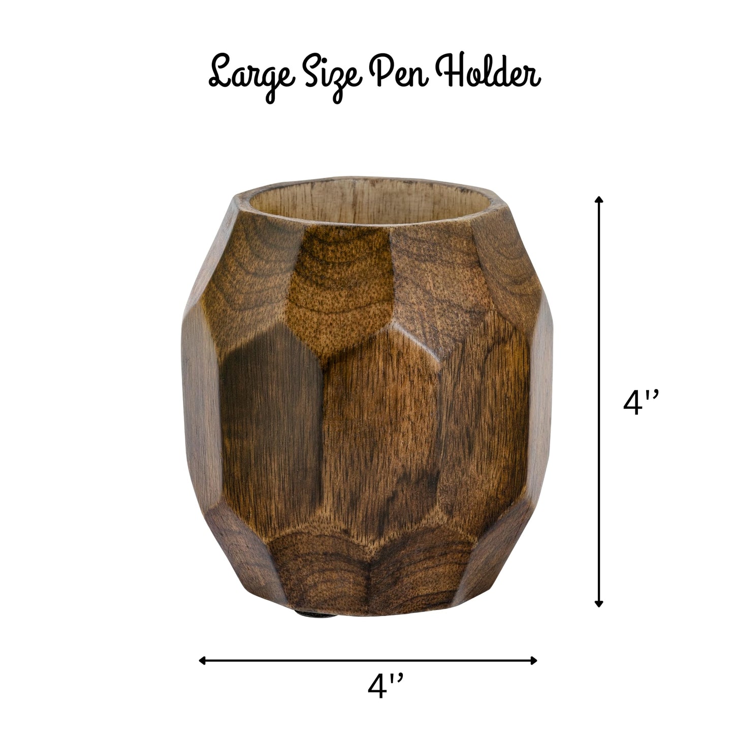 Mie Creations Geometric Wooden Pencil Holder for Desk Table | Wood Pen Cup Stand for Office, Cute Desktop Organizer for Makeup Brushes, Stationery Decor | Rustic Christmas Holiday Gifts- Brown 4''