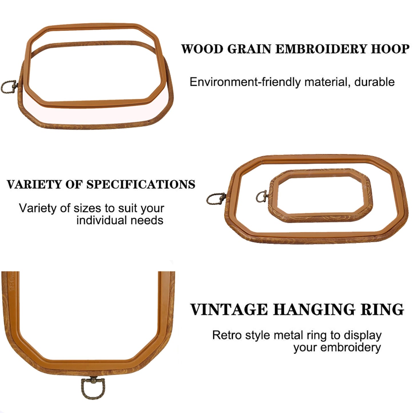 Resin Decorative Embroidery Hoop - 3 Square Pieces 10*7 inch Cross Stitch Hoops Set, Resin Embroidery Frame for Display Sewing Craft Hanging Ornament