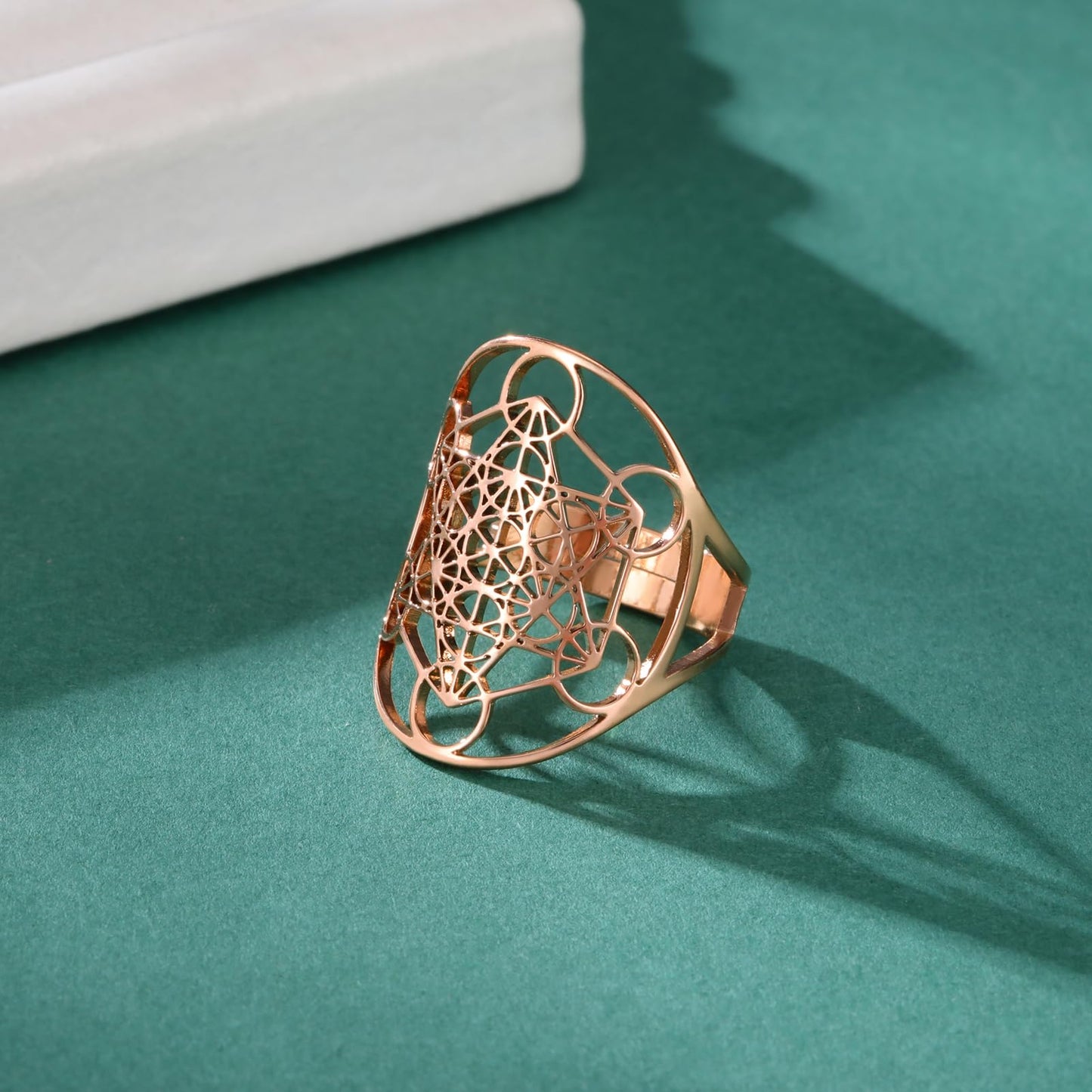 Amaxer Metatron's Cube Ring Archangel Metatron Protection Statement Hollowed Out Womens Stainless Steel Open Band Ring Jewelry