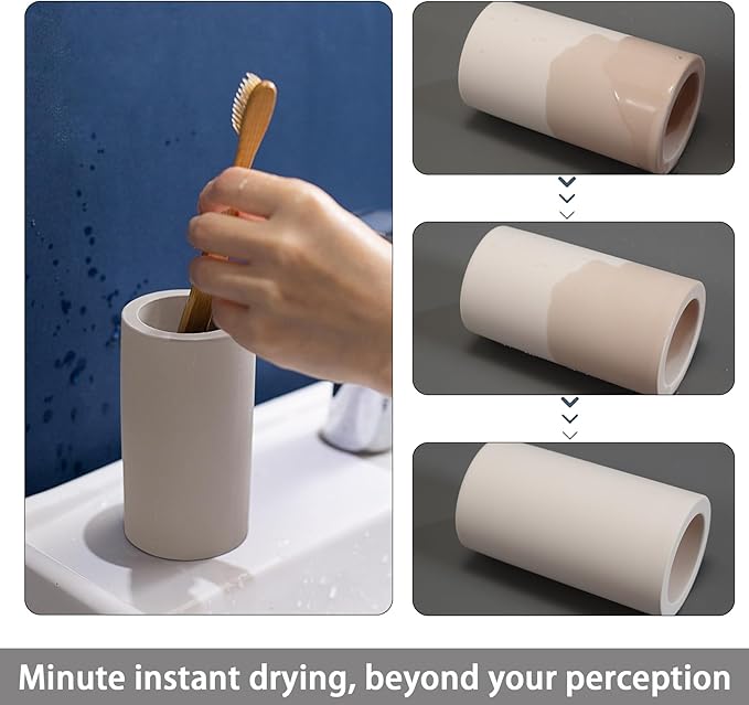 Diatomite Toothbrush Holder for Bathroom Sink, Countertop Organizer, Quick Dry Stand Cup for Toothpaste, Razors, Makeup Brushes - Water-Absorbent & Quick-Drying (Beige, Height 4.3")
