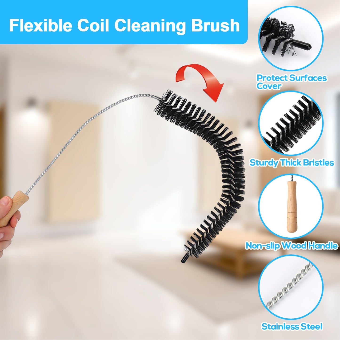 XANGNIER Refrigerator Coil Cleaning Brush Kit,5 Pack Fridge Coil Cleaner Tools Accessories,Sewer Drain Cleaner Brush for Toilet,Sink, Dryer Vent,Pipe,Shower,Appliance,Long Flexible Drain Brush