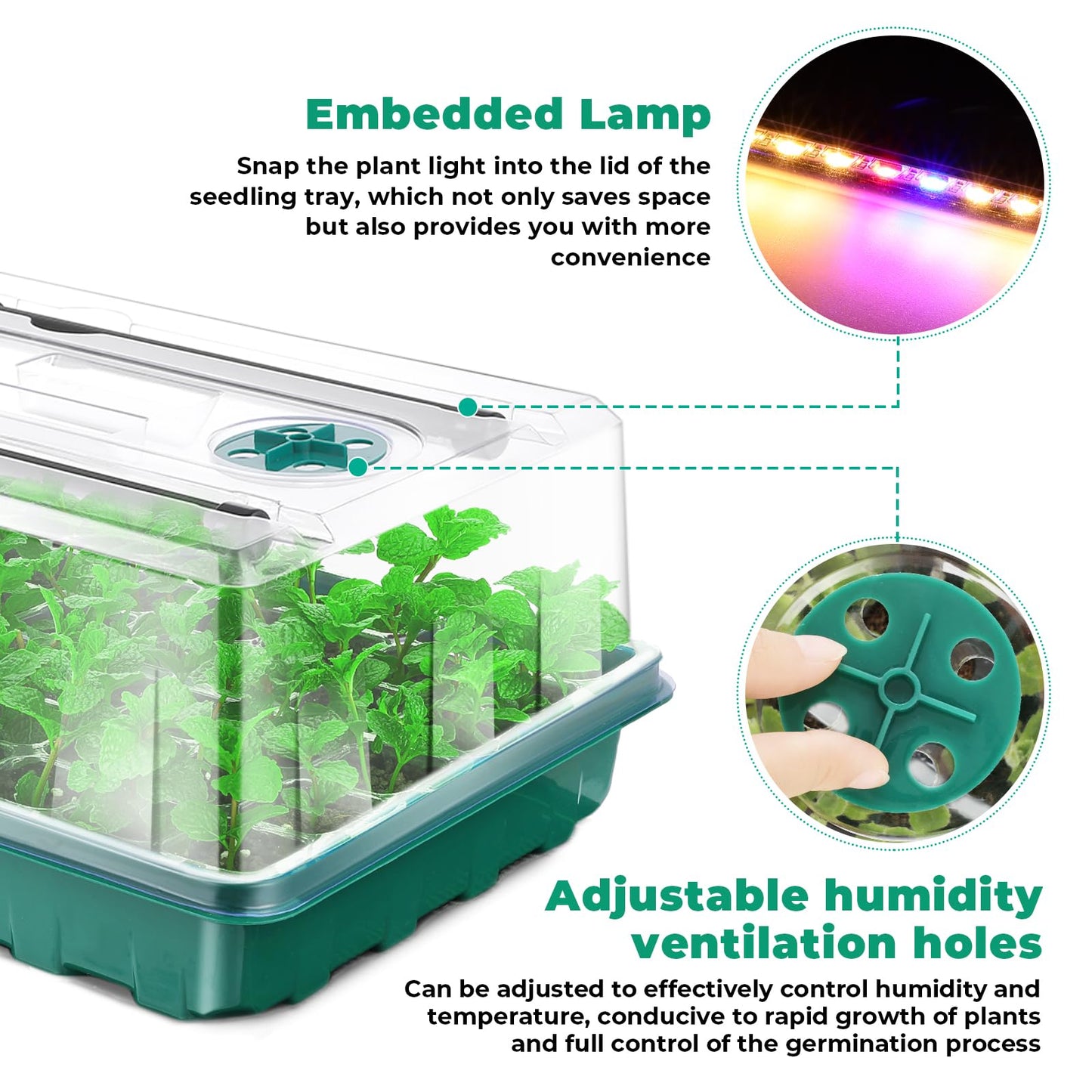 Ryscam Seed Starter Tray with Grow Light, 96-Cell Seed Starter Kit, Seedling Starter Trays with Humidity Domes, Automatic Timer, Adjustable Light Indoor Gardening Plant Germination Trays